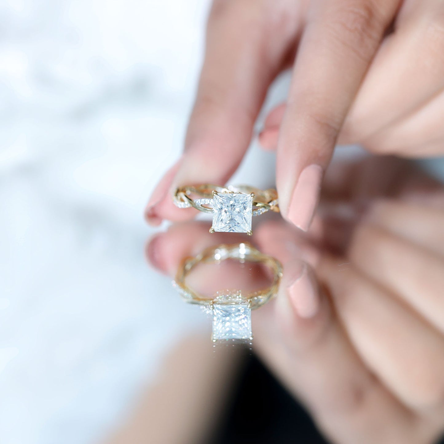 Certified 3 Carat Moissanite Princess Cut Engagement Ring with Braided Shank