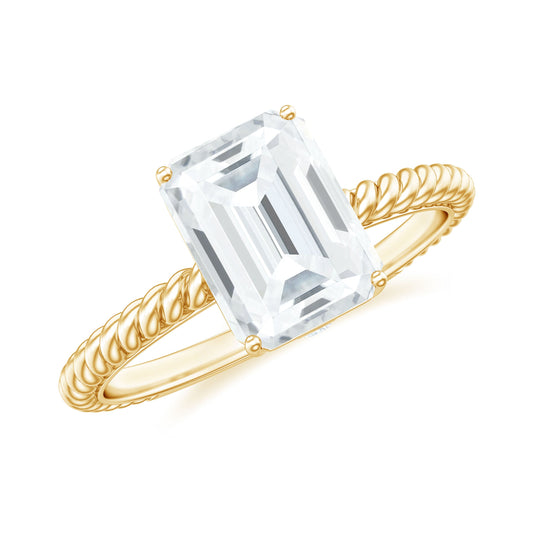 Emerald Cut Moissanite Engagement Ring with Twisted Rope Design