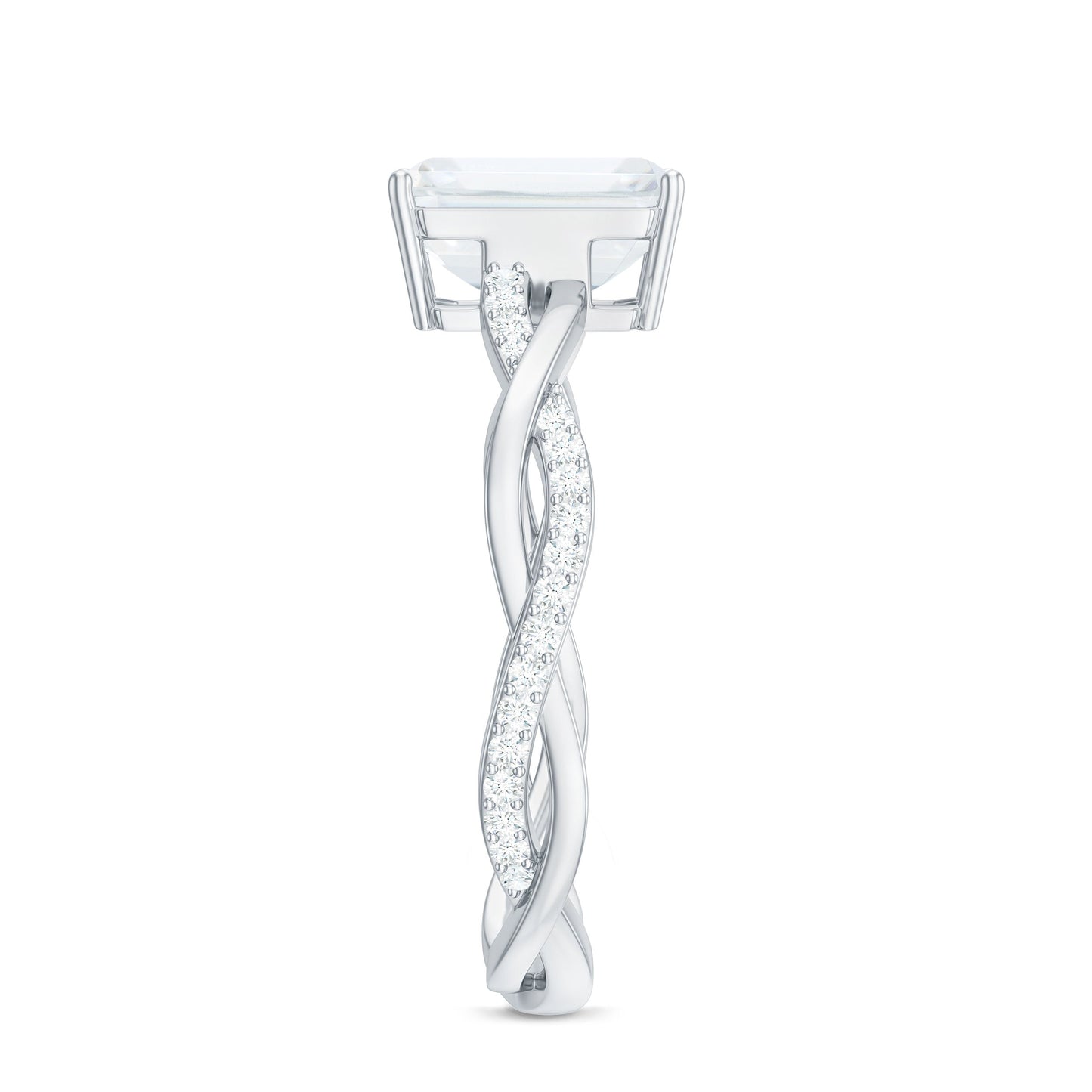 Emerald Cut Moissanite Solitaire Engagement Ring with Braided Band