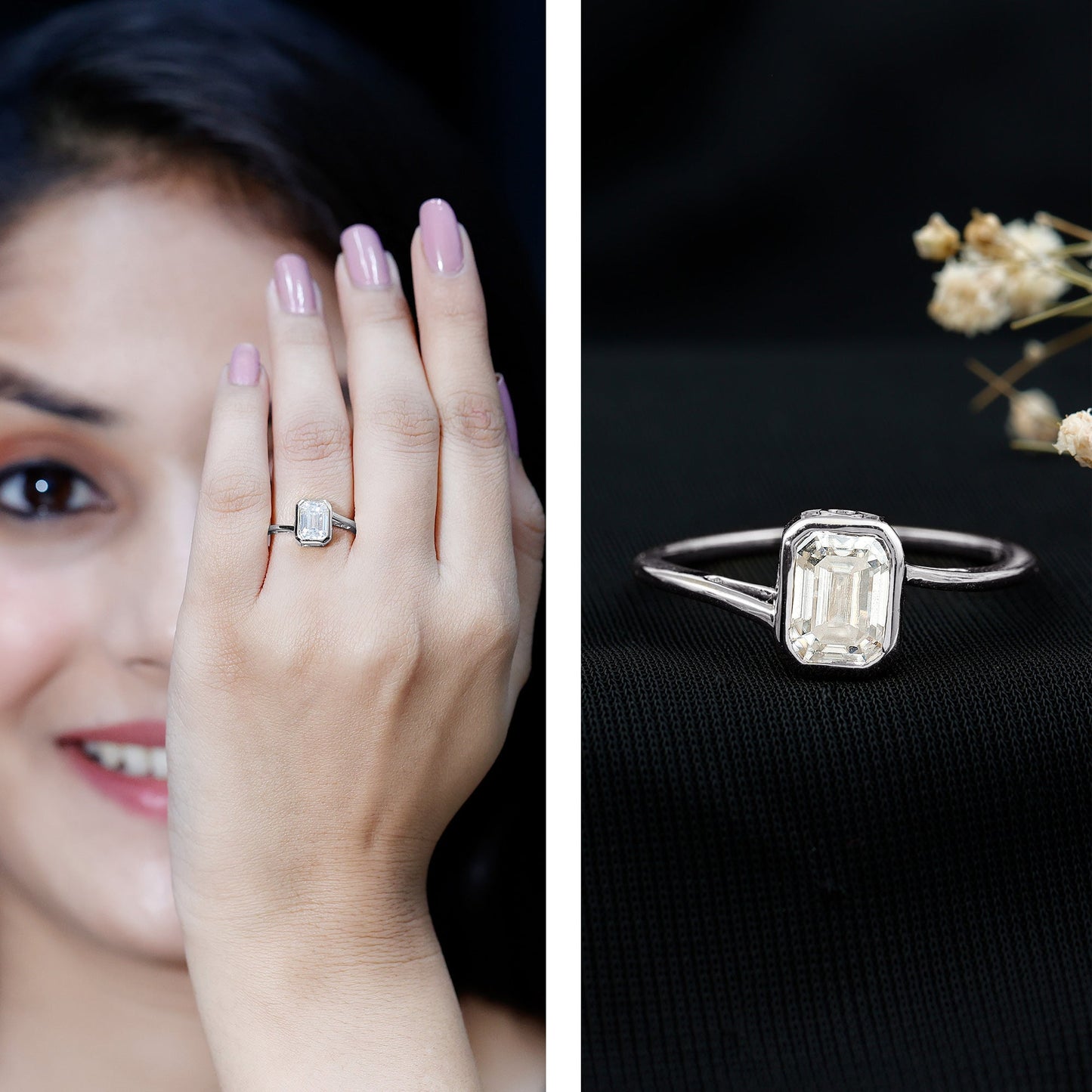 1.8 Emerald Cut Moissanite Engagement Ring For Women