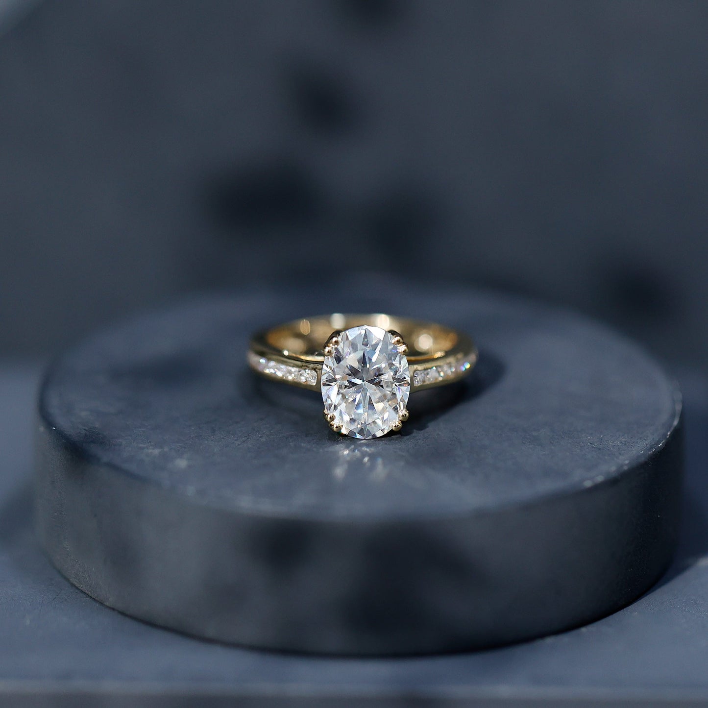 Certified Moissanite Oblong Engagement Ring in Double Prong Setting