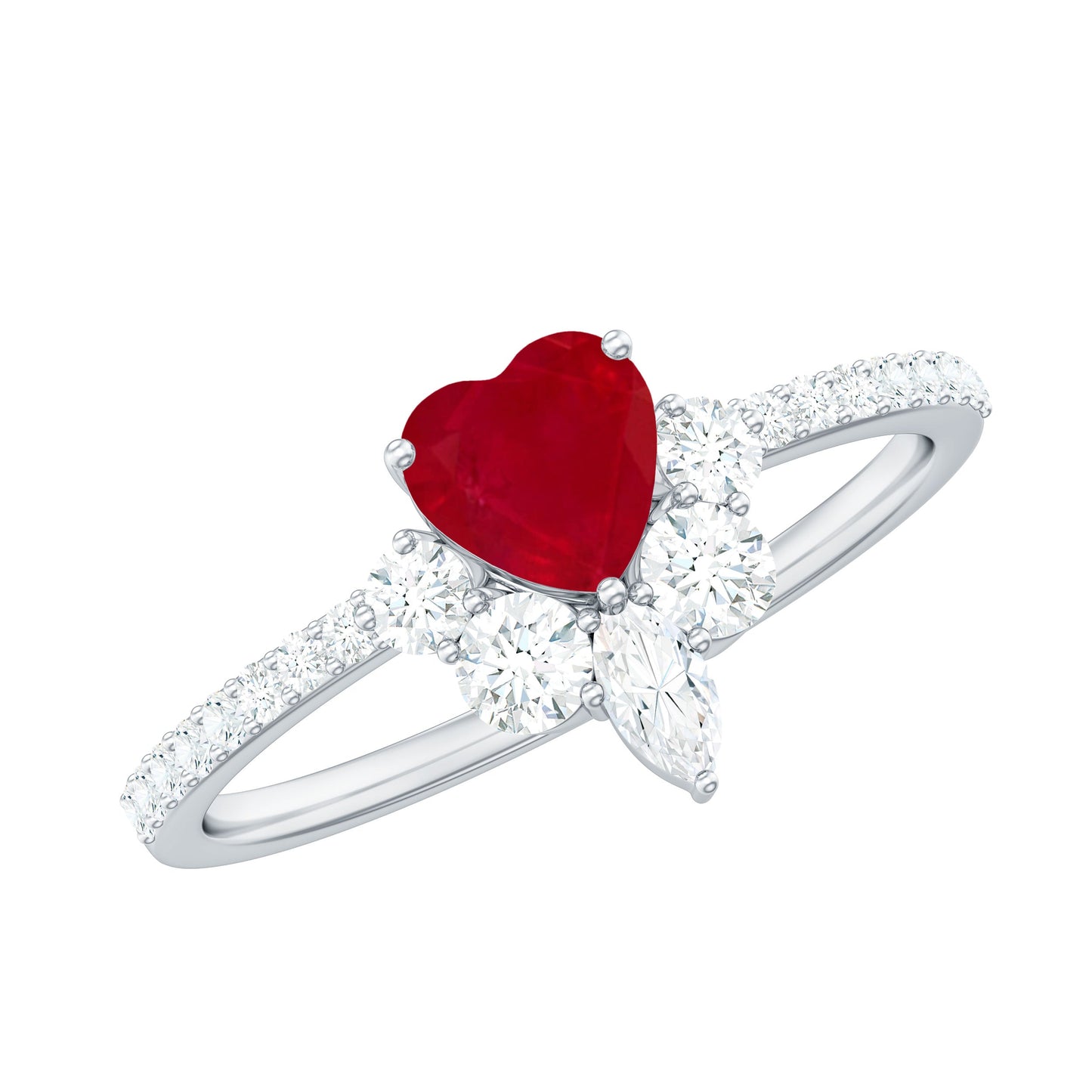 Natural 0.6 Carat Ruby Heart Promise Ring with Diamond for Women
