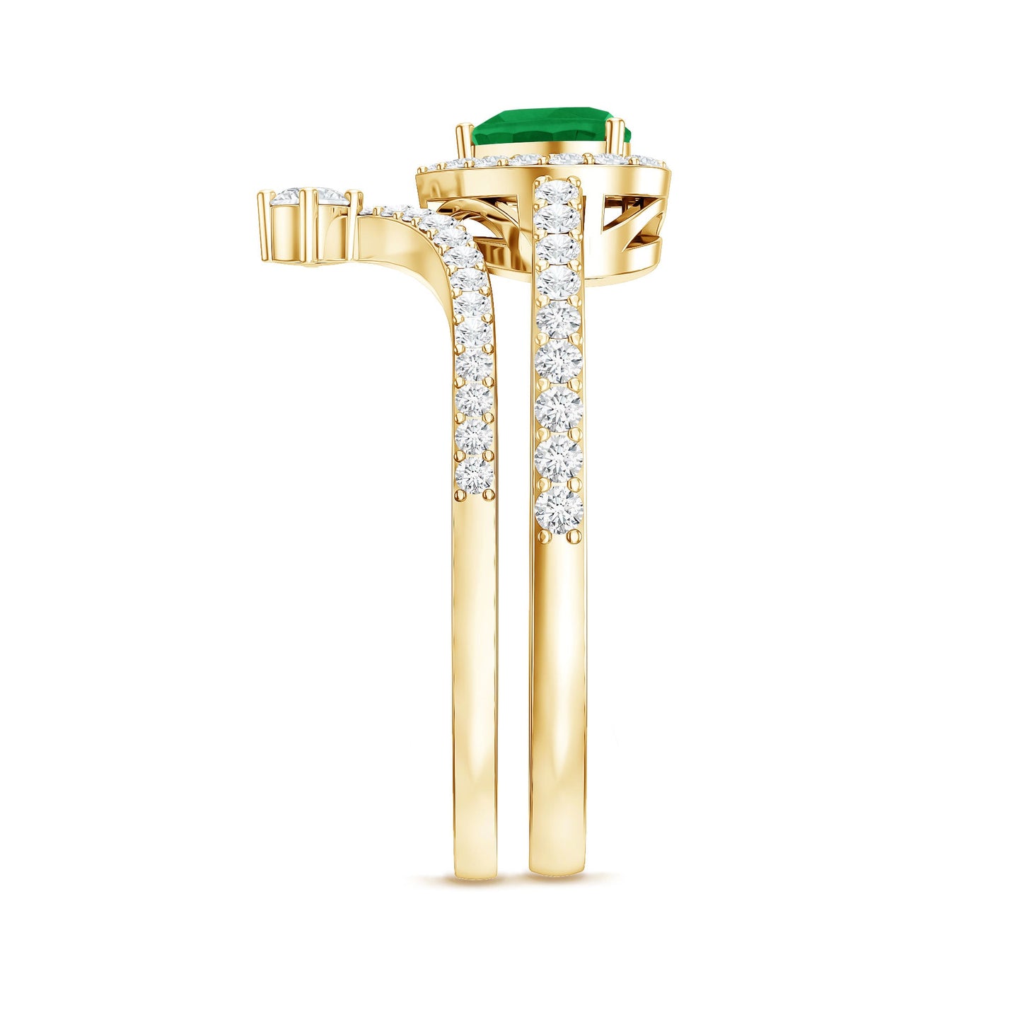 Real Emerald and Diamond Heart Wedding Ring Set with Certificate
