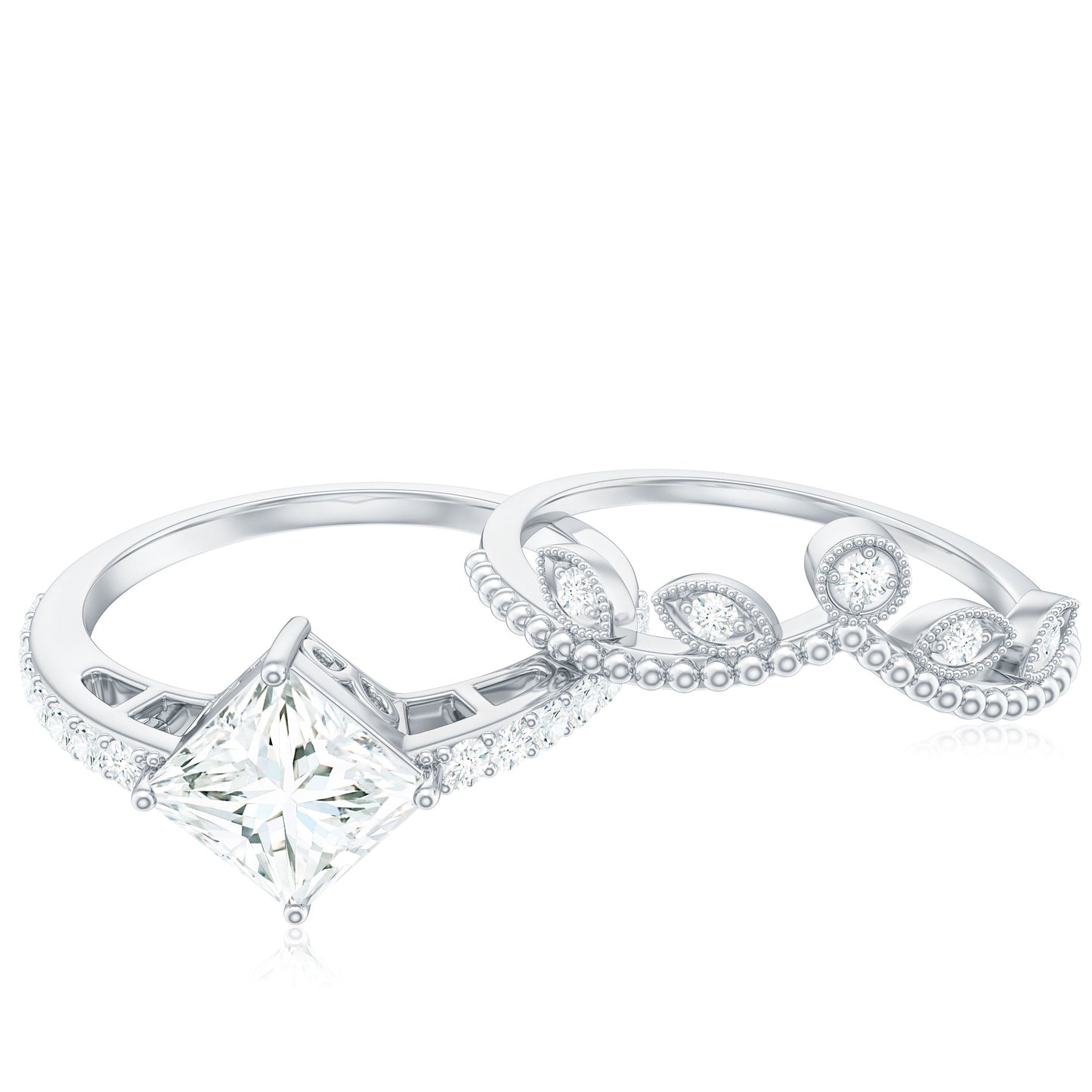 Brilliant Cut Moissanite Vintage Bridal Ring Set
