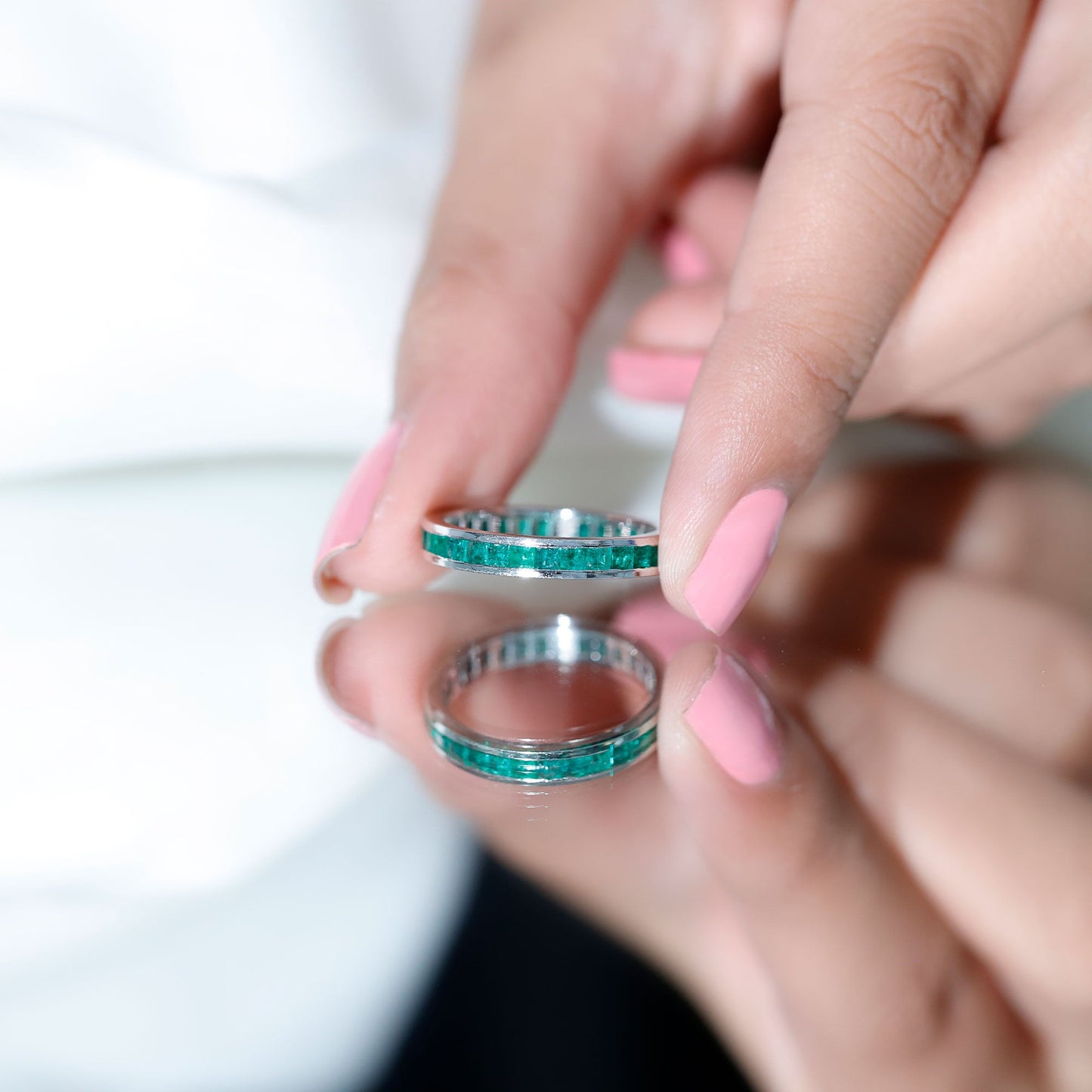 Channel Set Princess Cut Emerald Eternity Band Ring