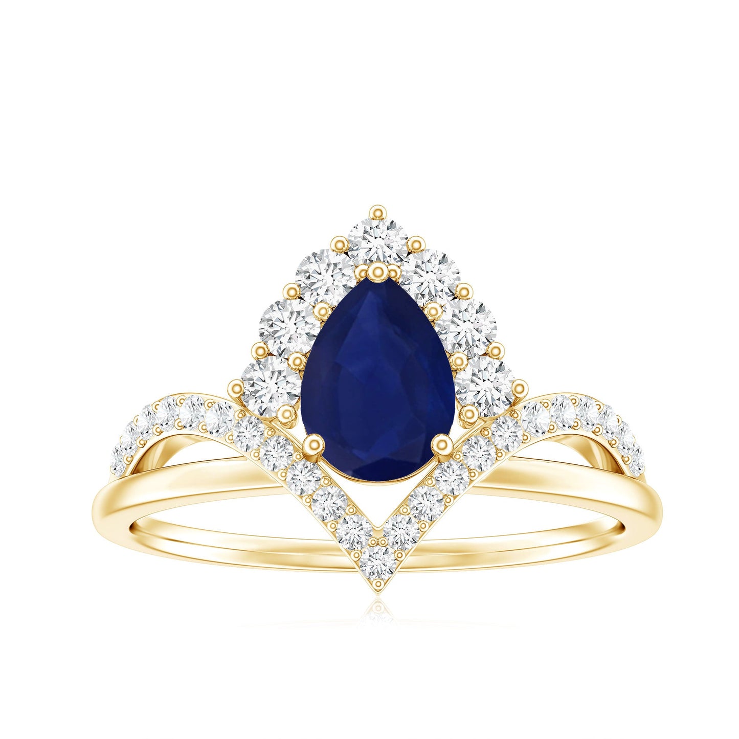 Pear Cut Blue Sapphire Designer Solitaire Ring with Diamond