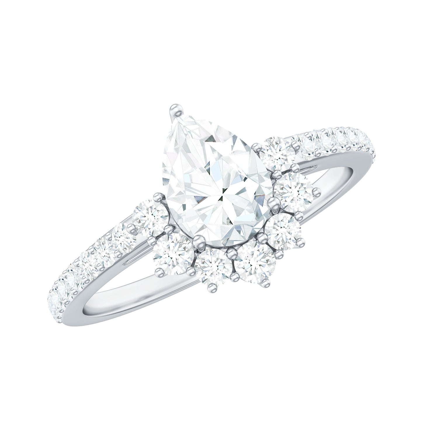 Moissanite Teardrop Engagement Ring with Half Halo