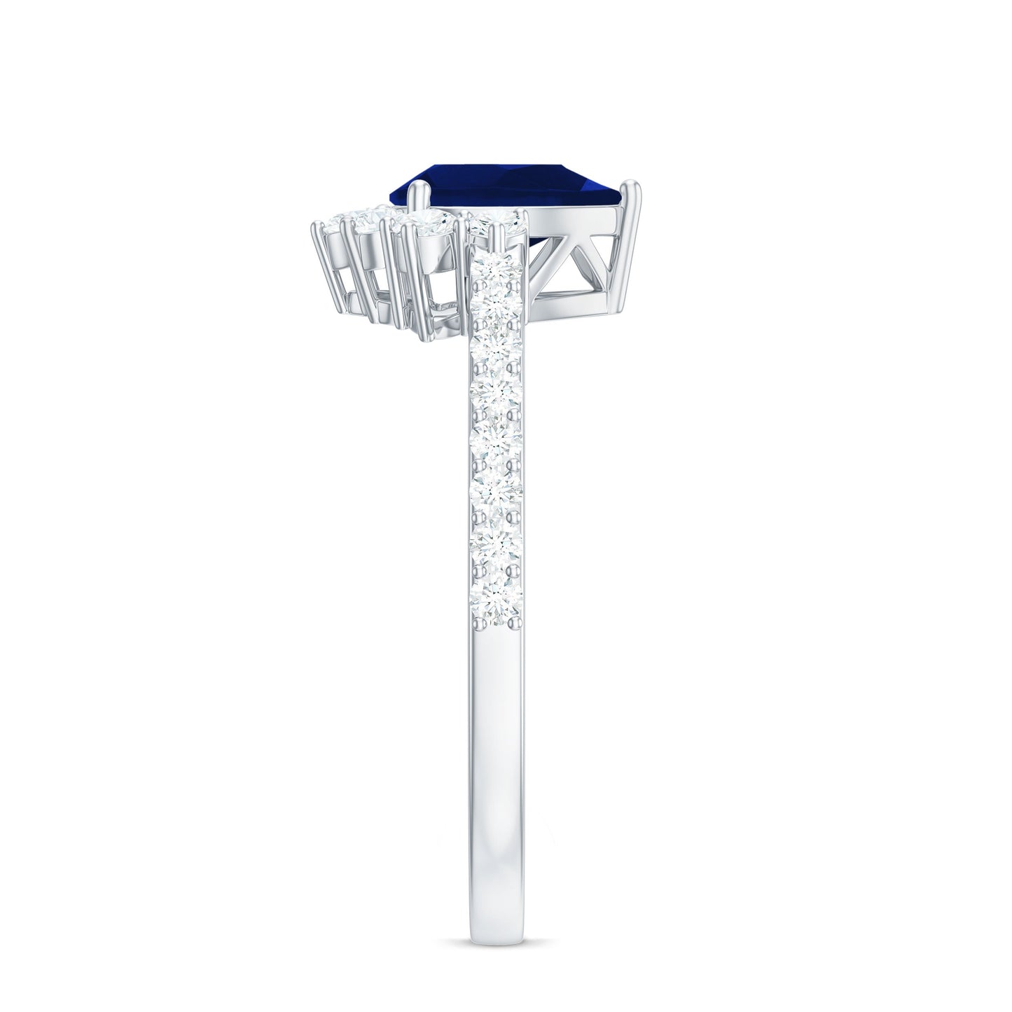 0.5 Carat Pear Shaped Blue Sapphire and Diamond Half Halo Engagement Ring