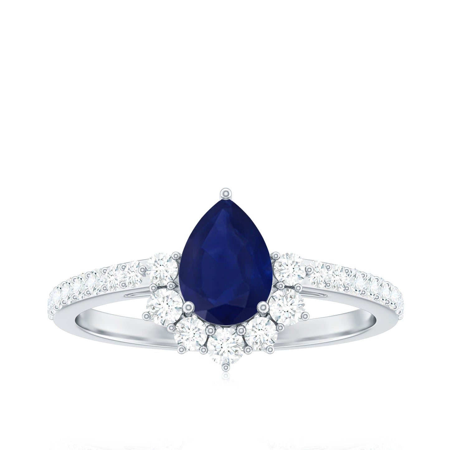0.5 Carat Pear Shaped Blue Sapphire and Diamond Half Halo Engagement Ring