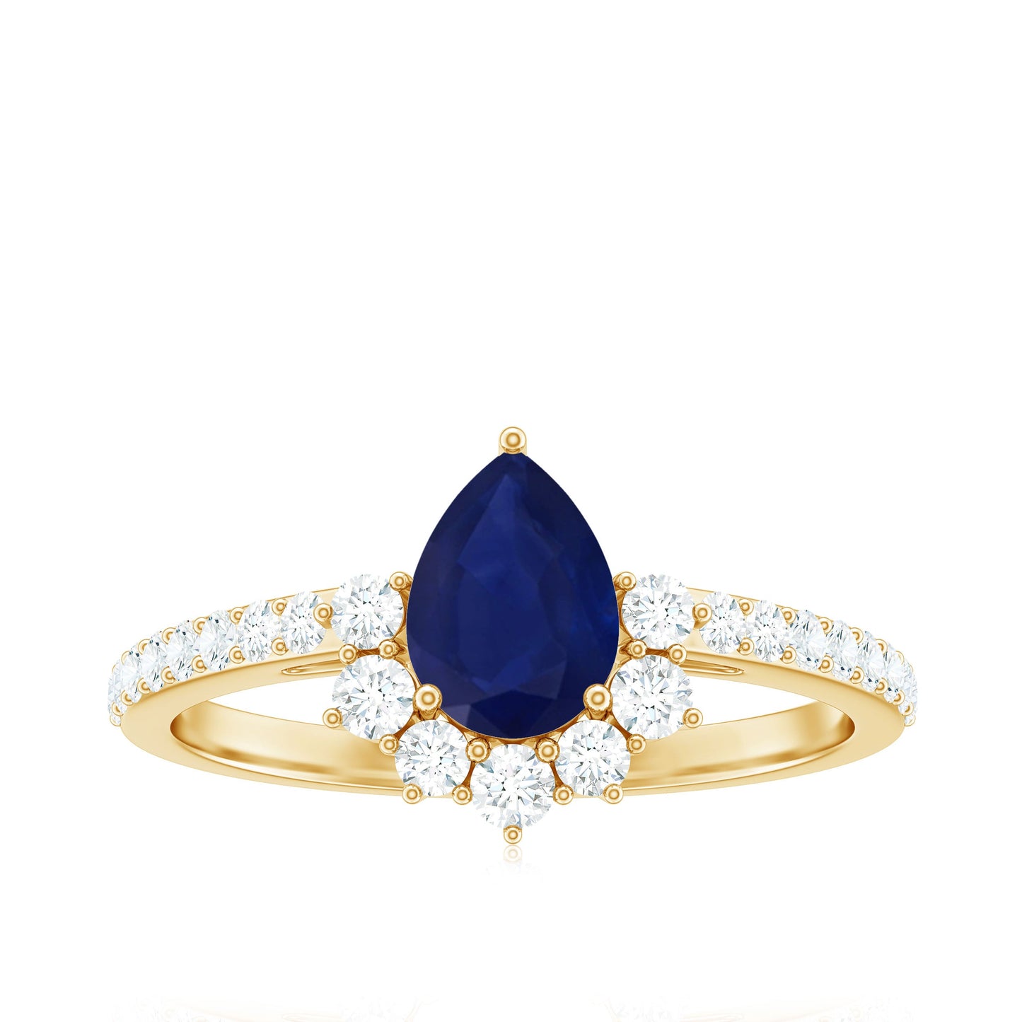 0.5 Carat Pear Shaped Blue Sapphire and Diamond Half Halo Engagement Ring