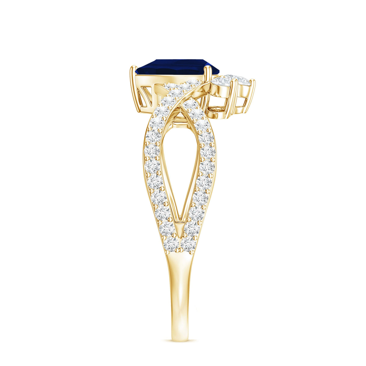 Real 0.5 Blue Sapphire Pear Shape Engagement Ring with Diamond Crossover