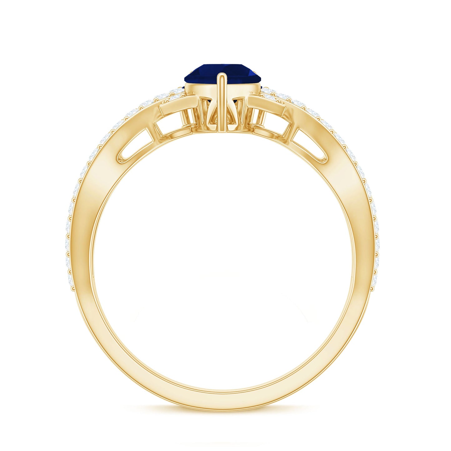 Real 0.5 Blue Sapphire Pear Shape Engagement Ring with Diamond Crossover