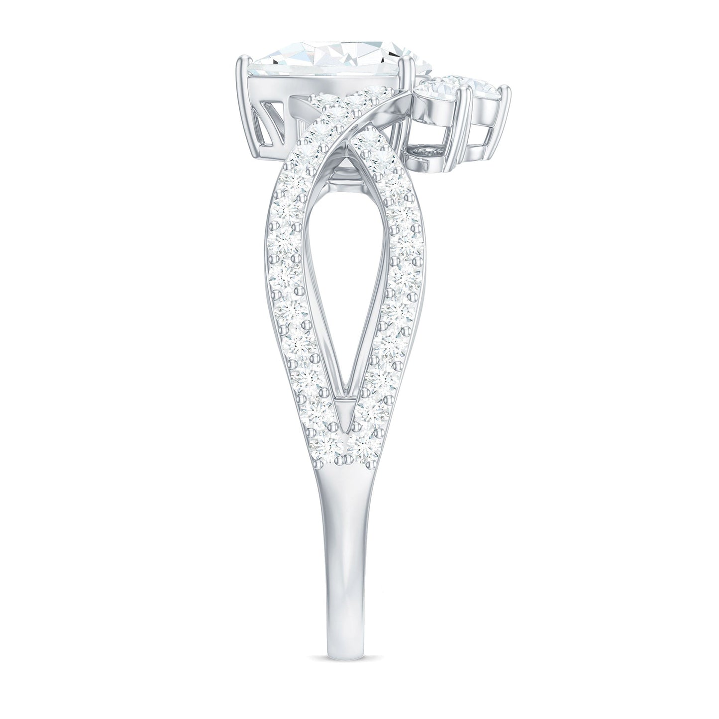 Designer Pear Shaped Moissanite Crossover Engagement Ring