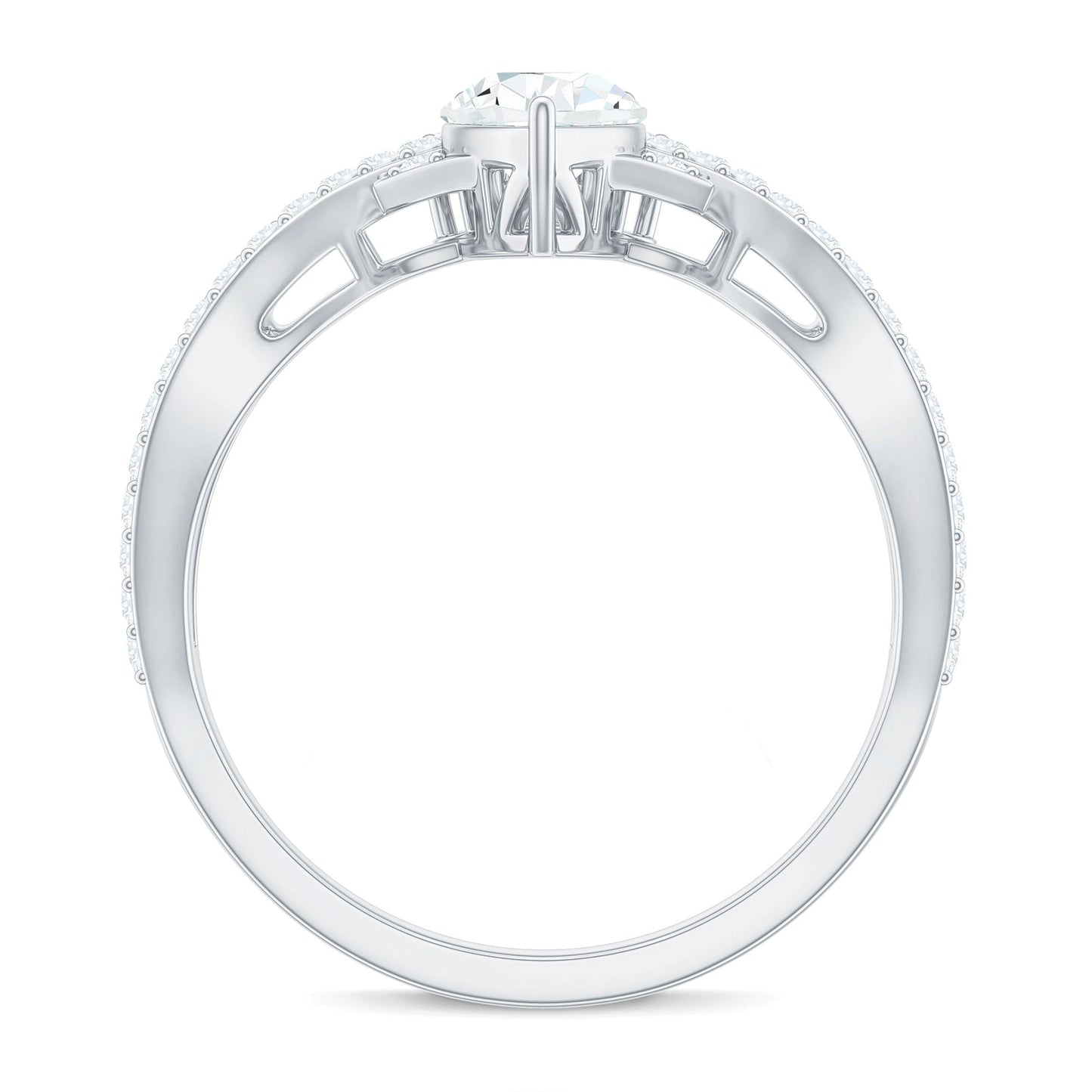 Designer Pear Shaped Moissanite Crossover Engagement Ring