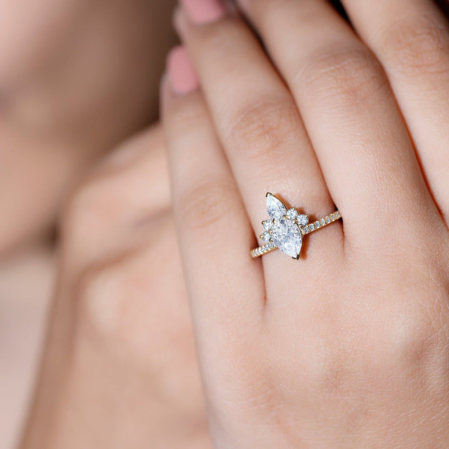 0.7 Carat Pear Shape Moissanite Crown Engagement Ring