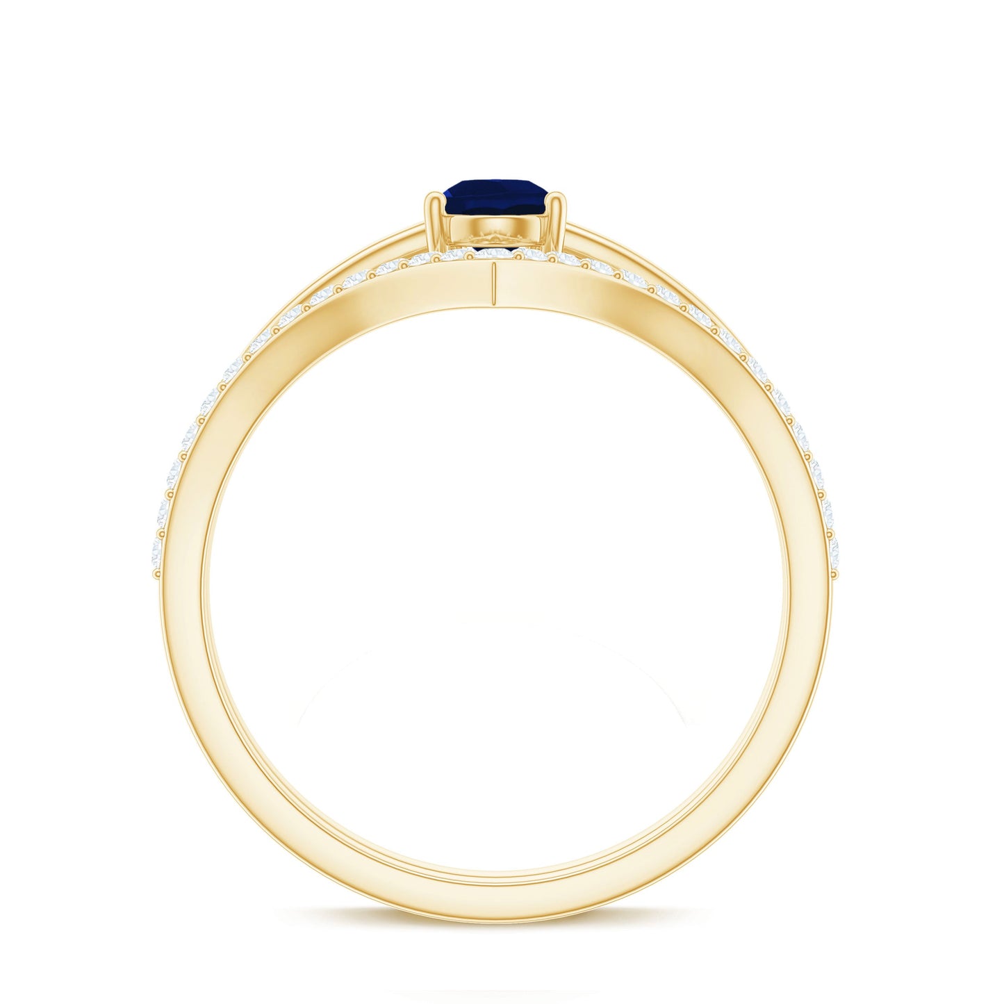 0.5 Carat Pear Cut Blue Sapphire Solitaire Ring Set with Diamond Enhancer Band