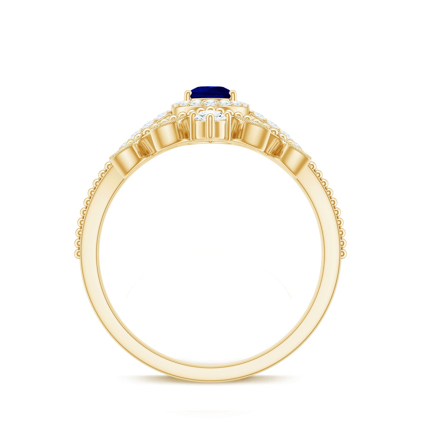 Lab Grown Blue Sapphire Pear Shaped Engagement Ring Set with Diamond