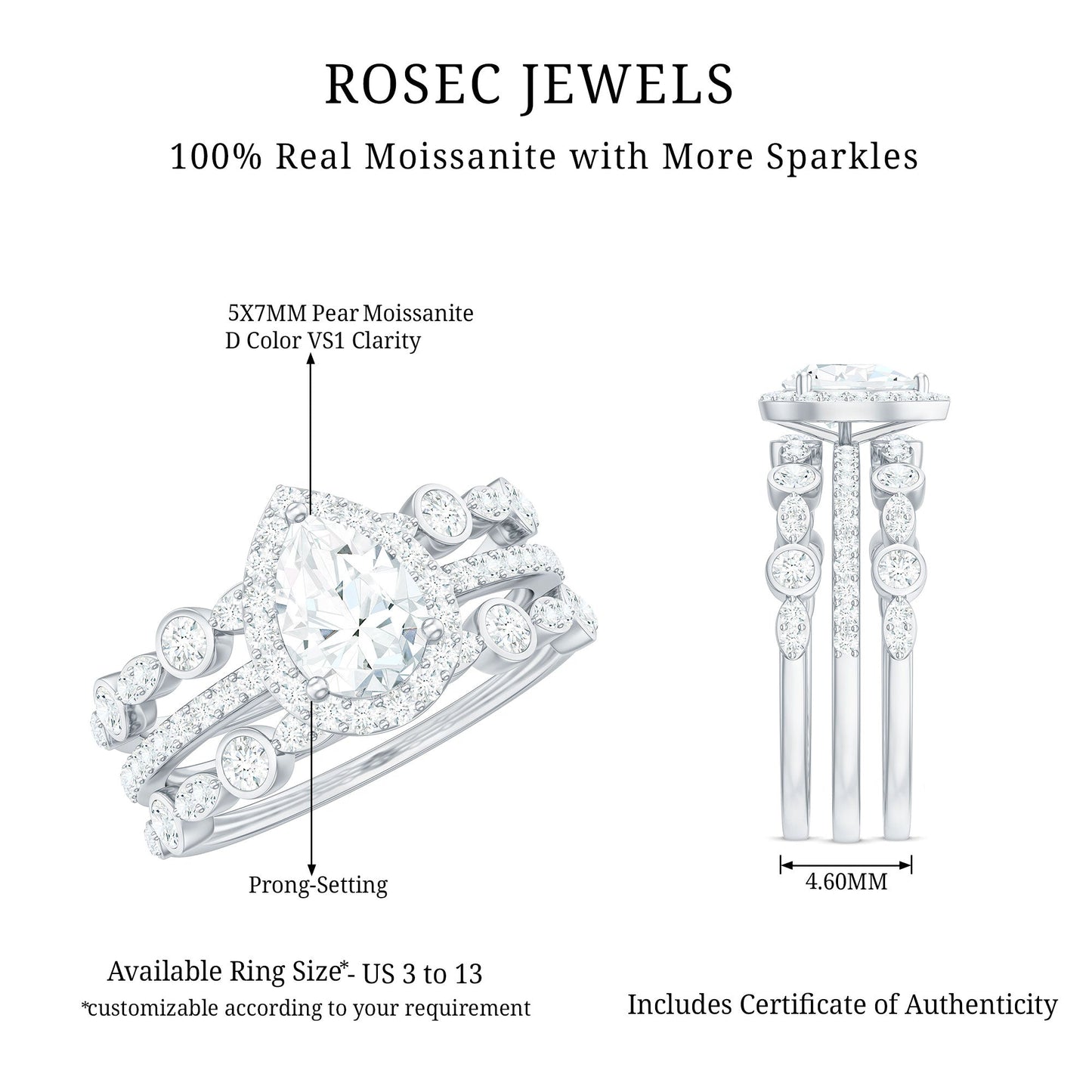 0.7 Carat Pear Shaped Moissanite Engagement Ring with 2 Enhancers