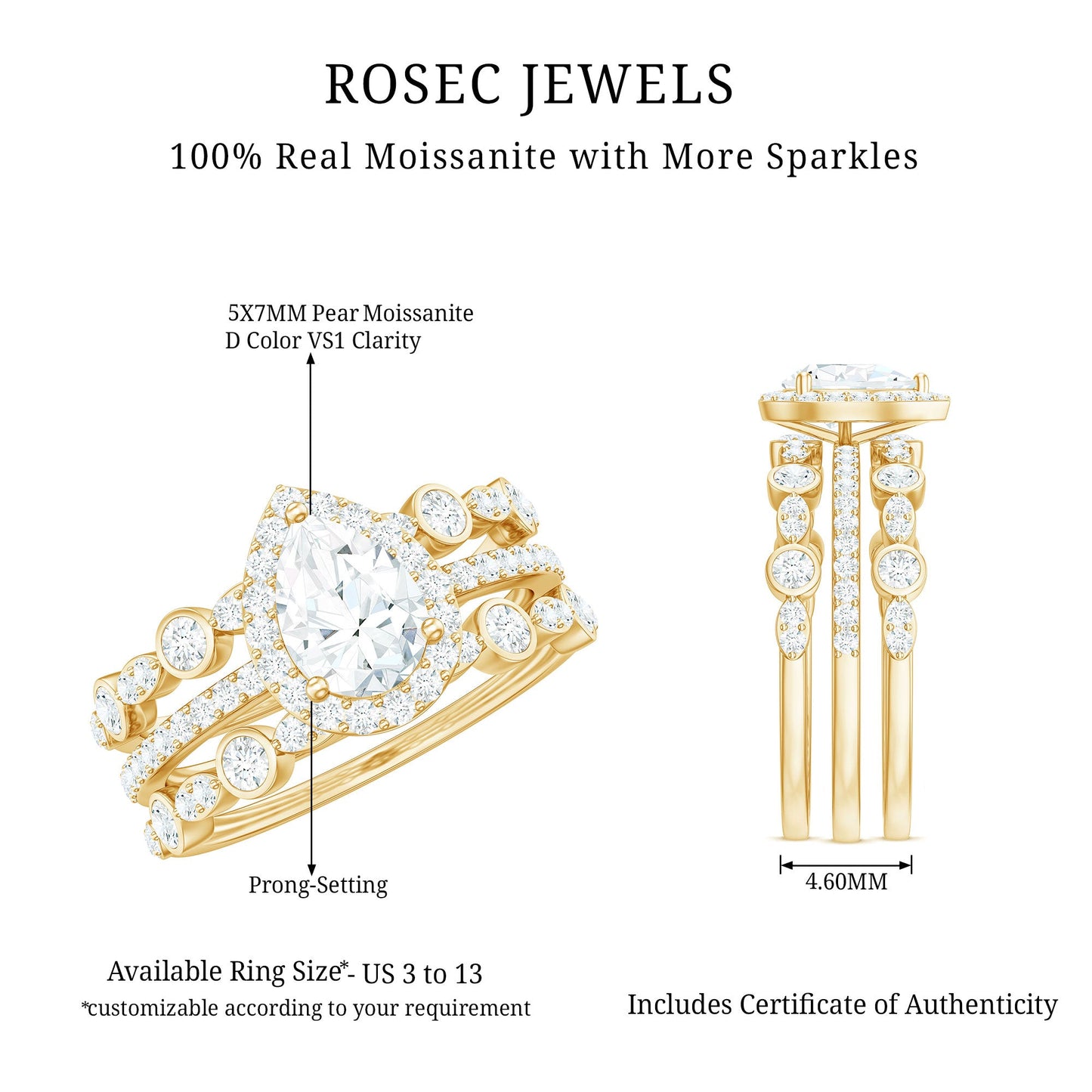 0.7 Carat Pear Shaped Moissanite Engagement Ring with 2 Enhancers