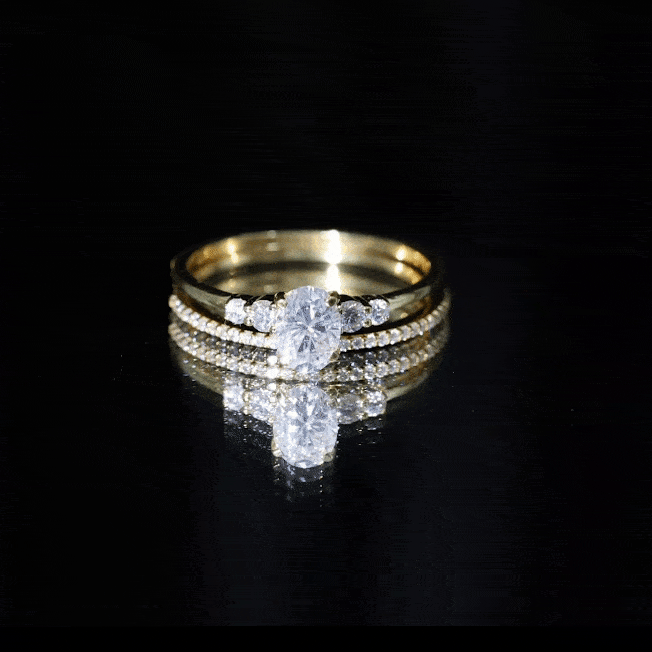 Certified Moissanite Oval Engagement Ring with Wedding Band