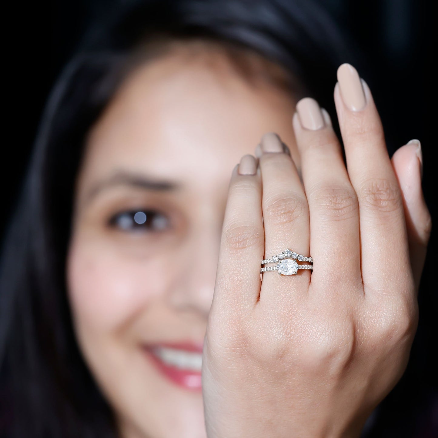 Oval Cut Moissanite Engagement Ring with Wedding Band Set