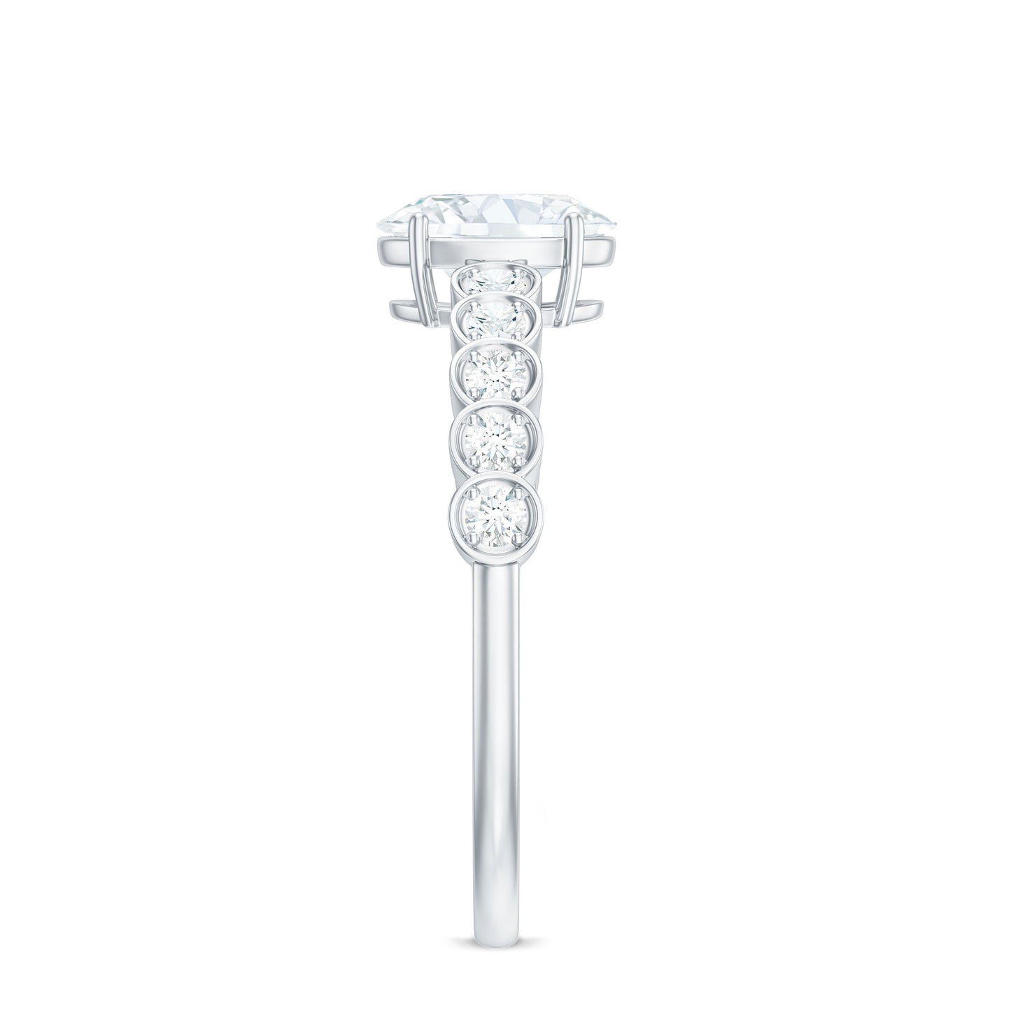 Certified Moissanite Oval Cut Engagement Ring with Side Stones