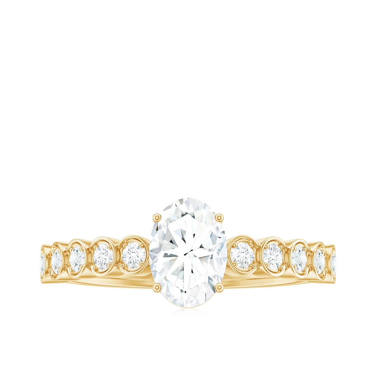 Certified Moissanite Oval Cut Engagement Ring with Side Stones