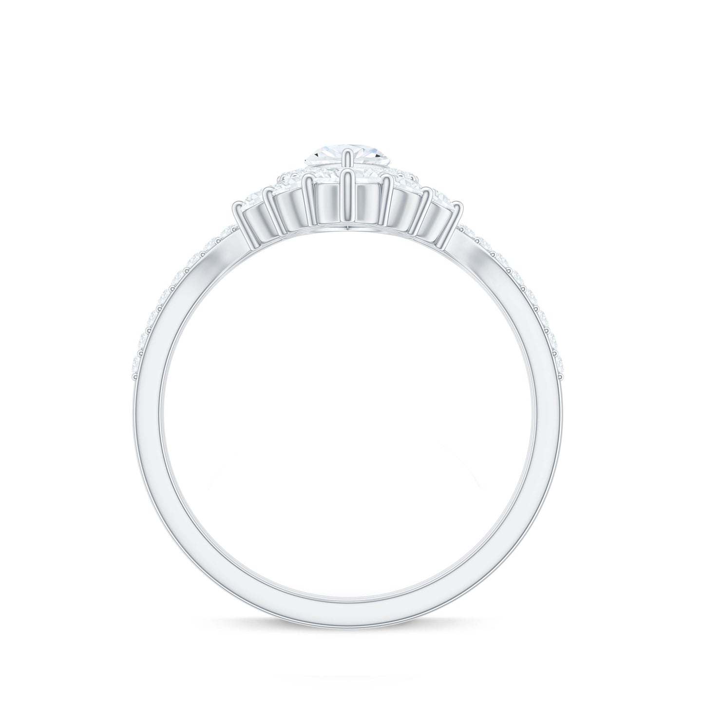 Marquise Cut Moissanite Halo Engagement Ring with Chevron Wedding Band