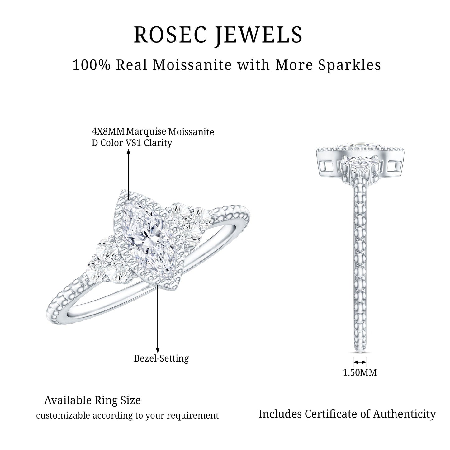 Marquise Cut Moissanite Vintage Looking Engagement Ring
