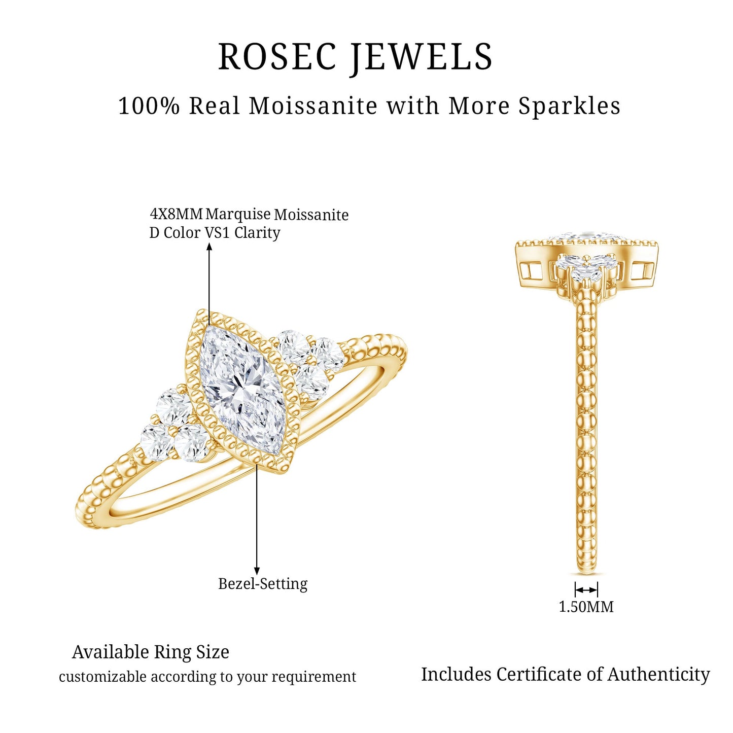 Marquise Cut Moissanite Vintage Looking Engagement Ring
