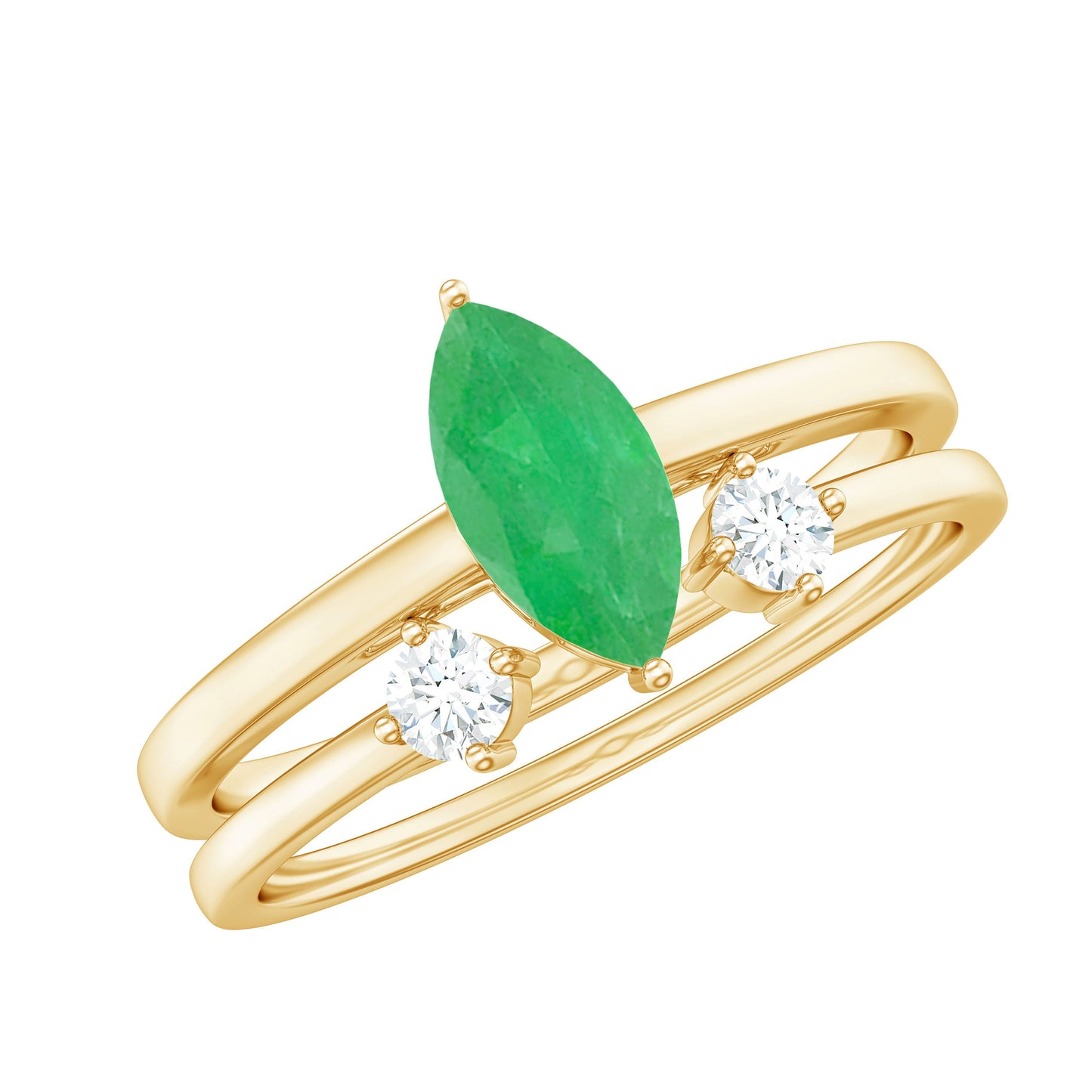 Natural 0.8 Carat Marquise Emerald Diamond Promise Ring Set of 2