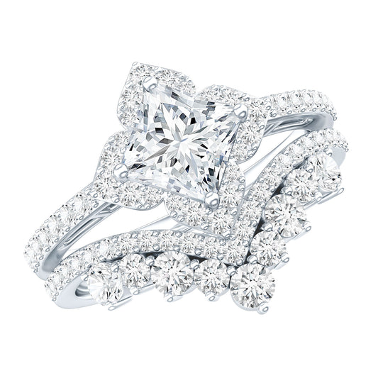 Princess Cut Moissanite Bridal Wedding Ring Set for Women