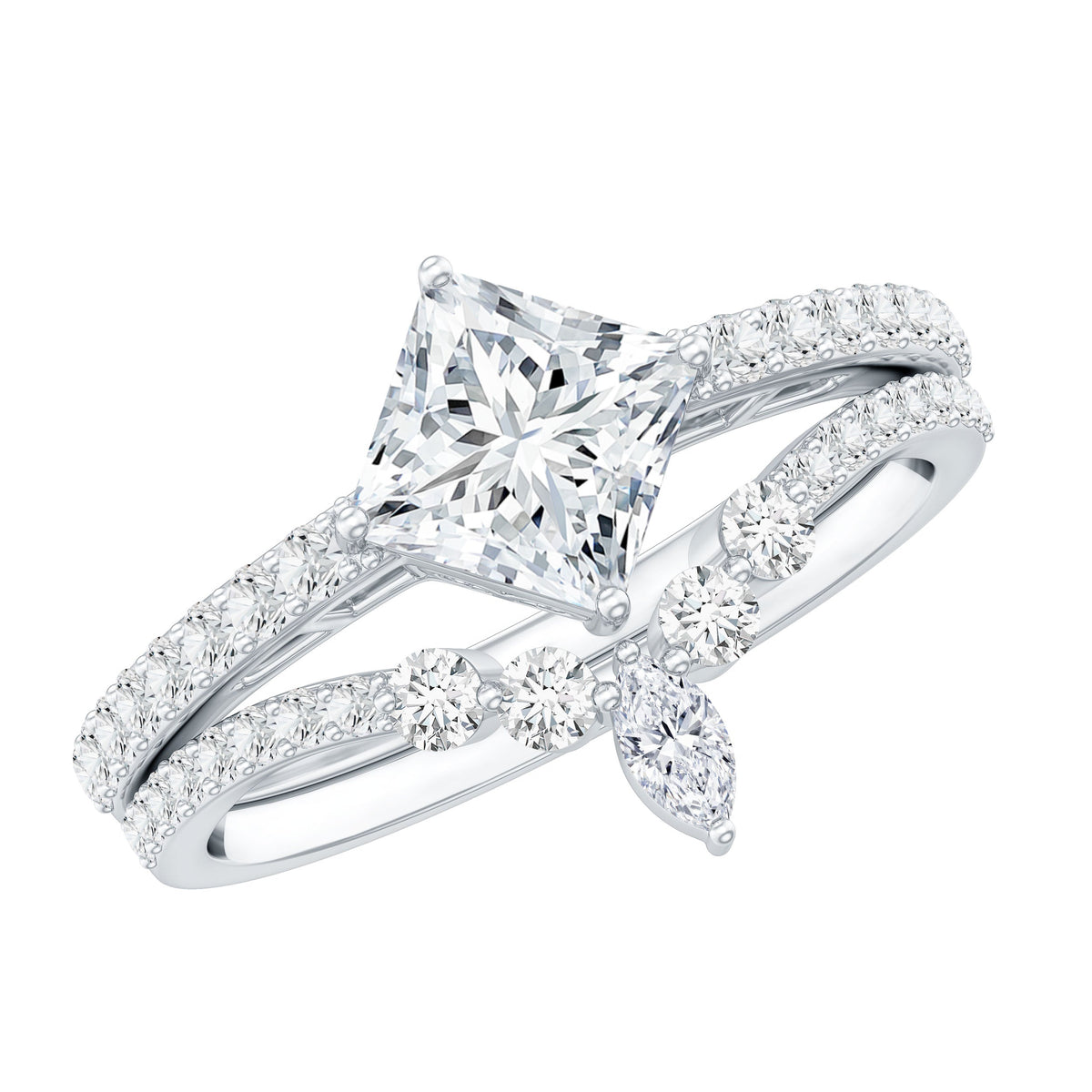 Princess Cut Moissanite Wedding Ring Set for Women