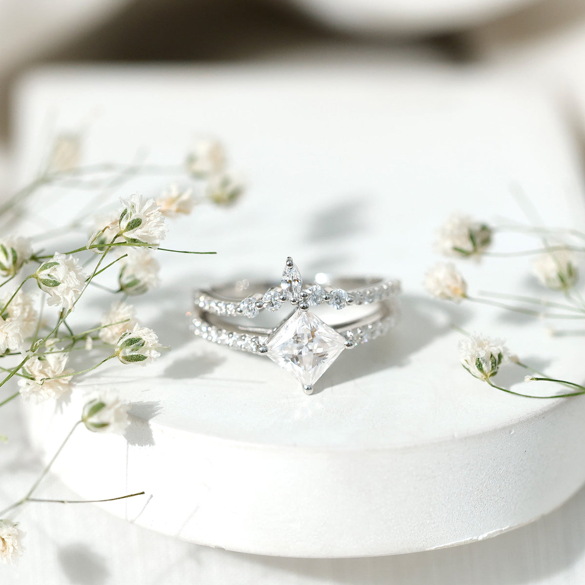 Princess Cut Moissanite Wedding Ring Set for Women