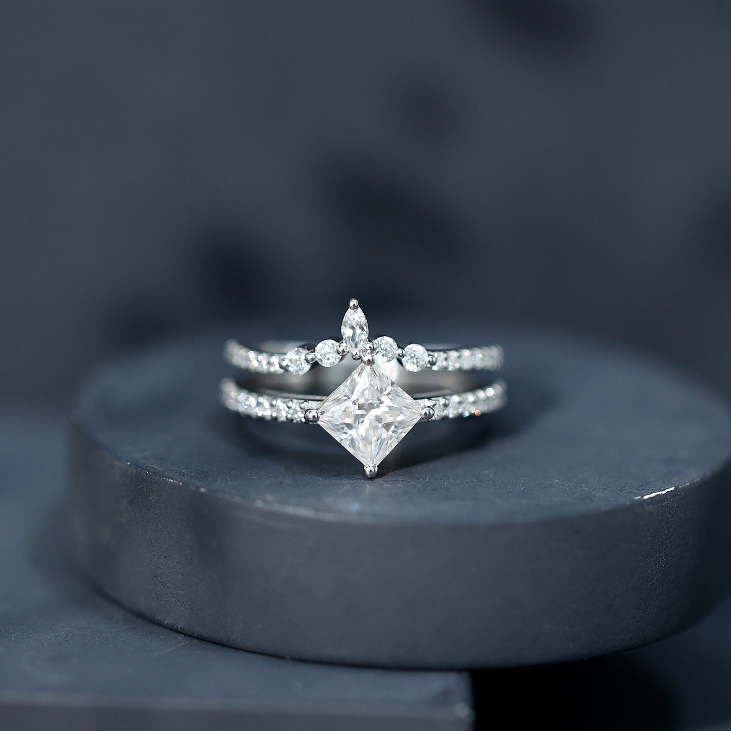 Princess Cut Moissanite Wedding Ring Set for Women
