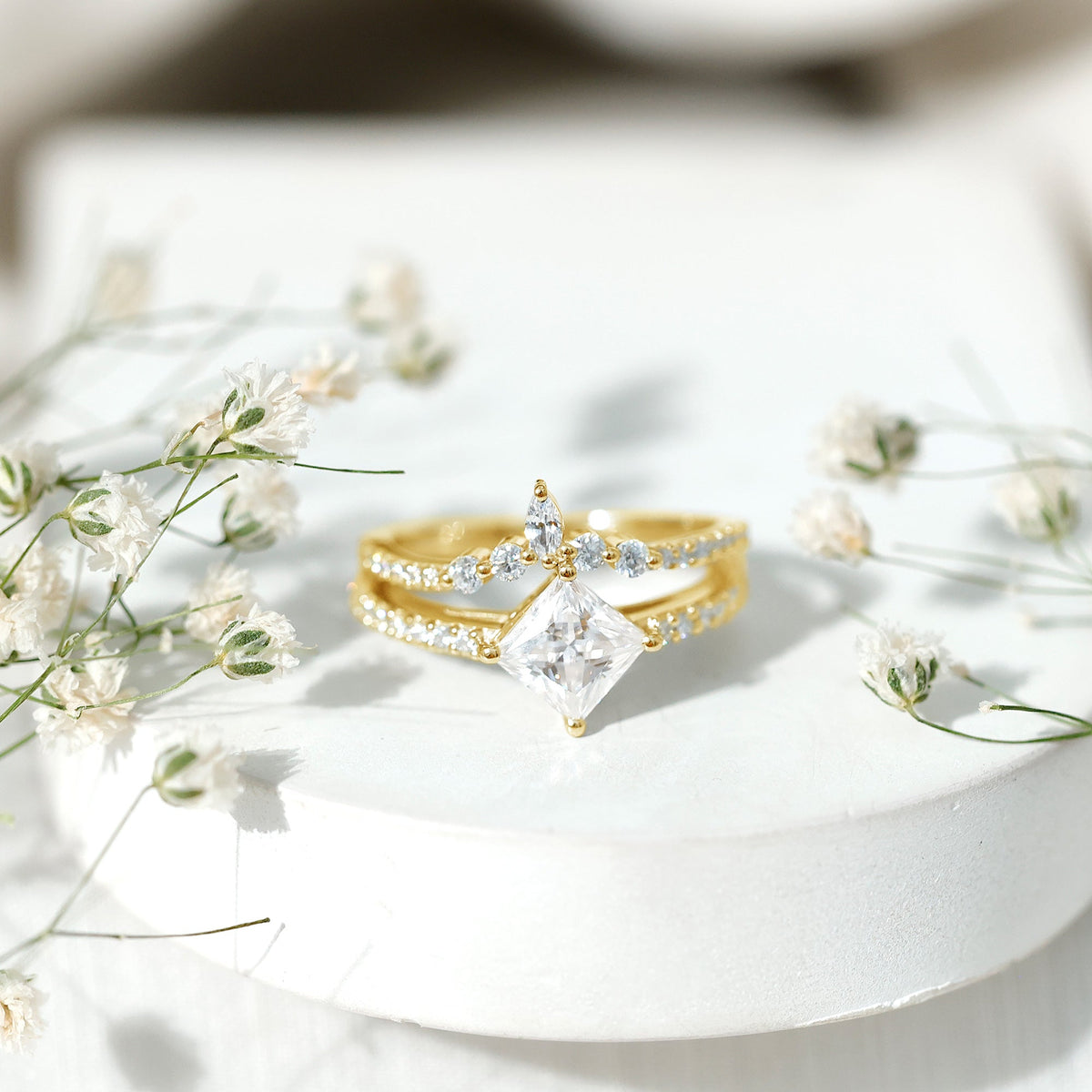 Princess Cut Moissanite Wedding Ring Set for Women