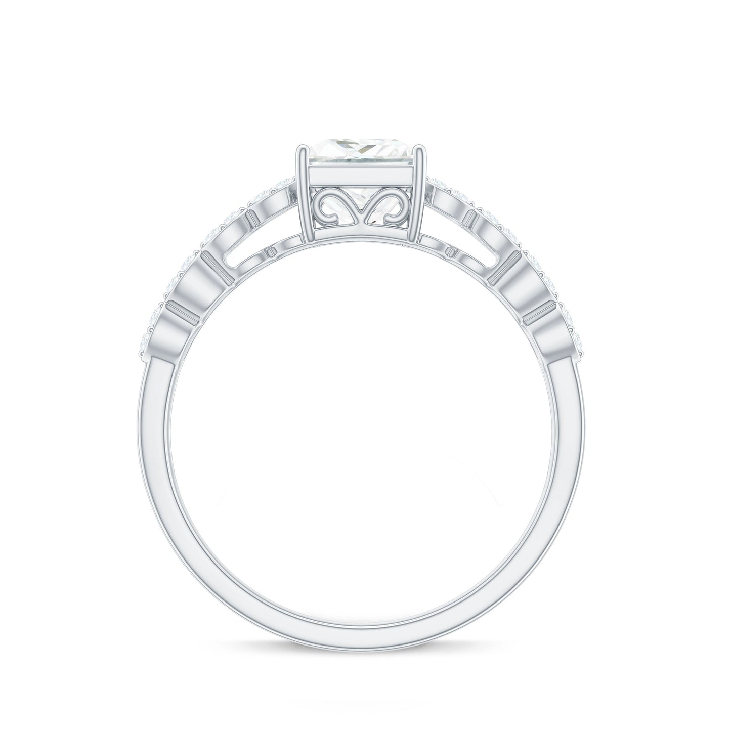 Certified Moissanite Princess Cut Engagement Ring in Double Band