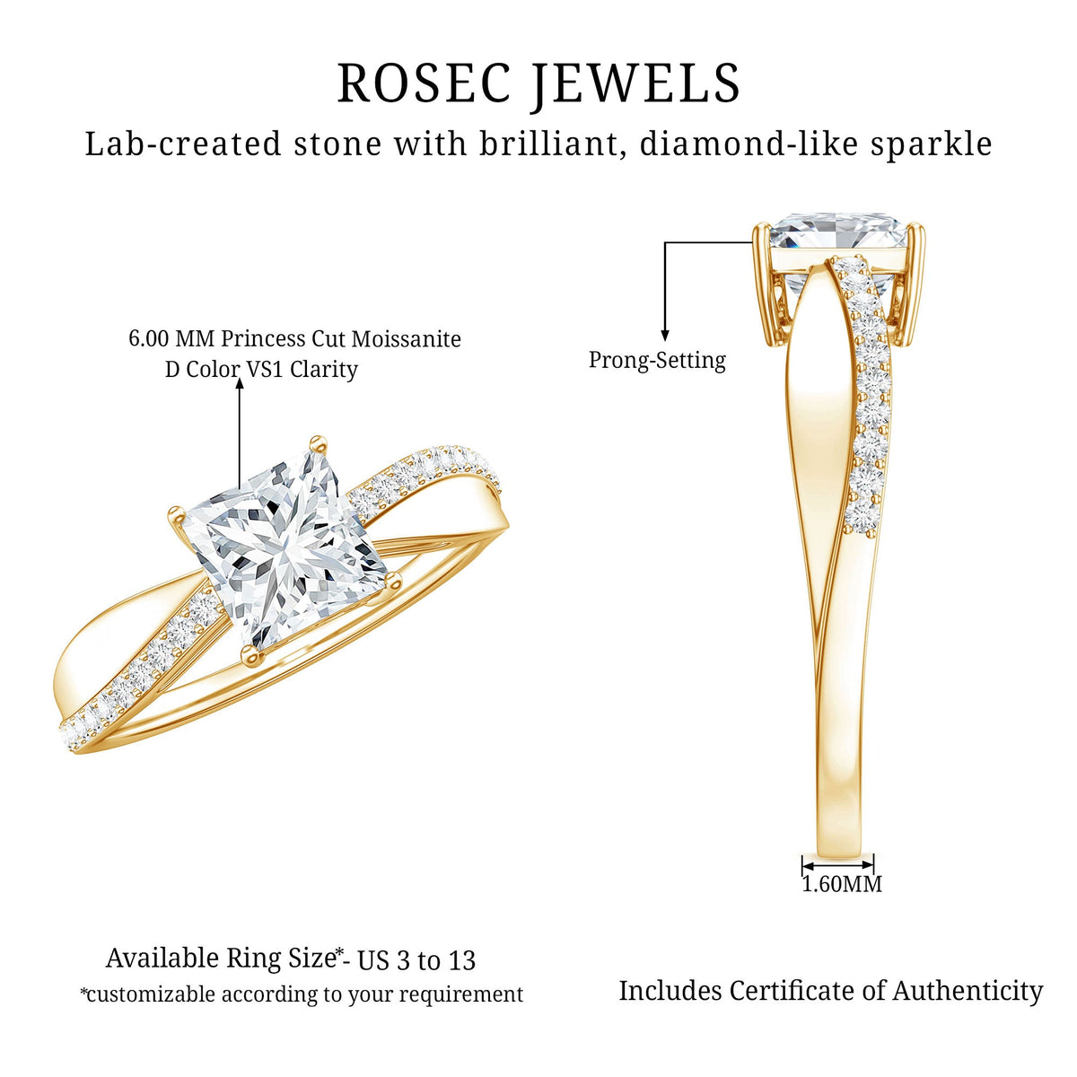 Solitaire Moissanite Princess Cut Engagement Ring