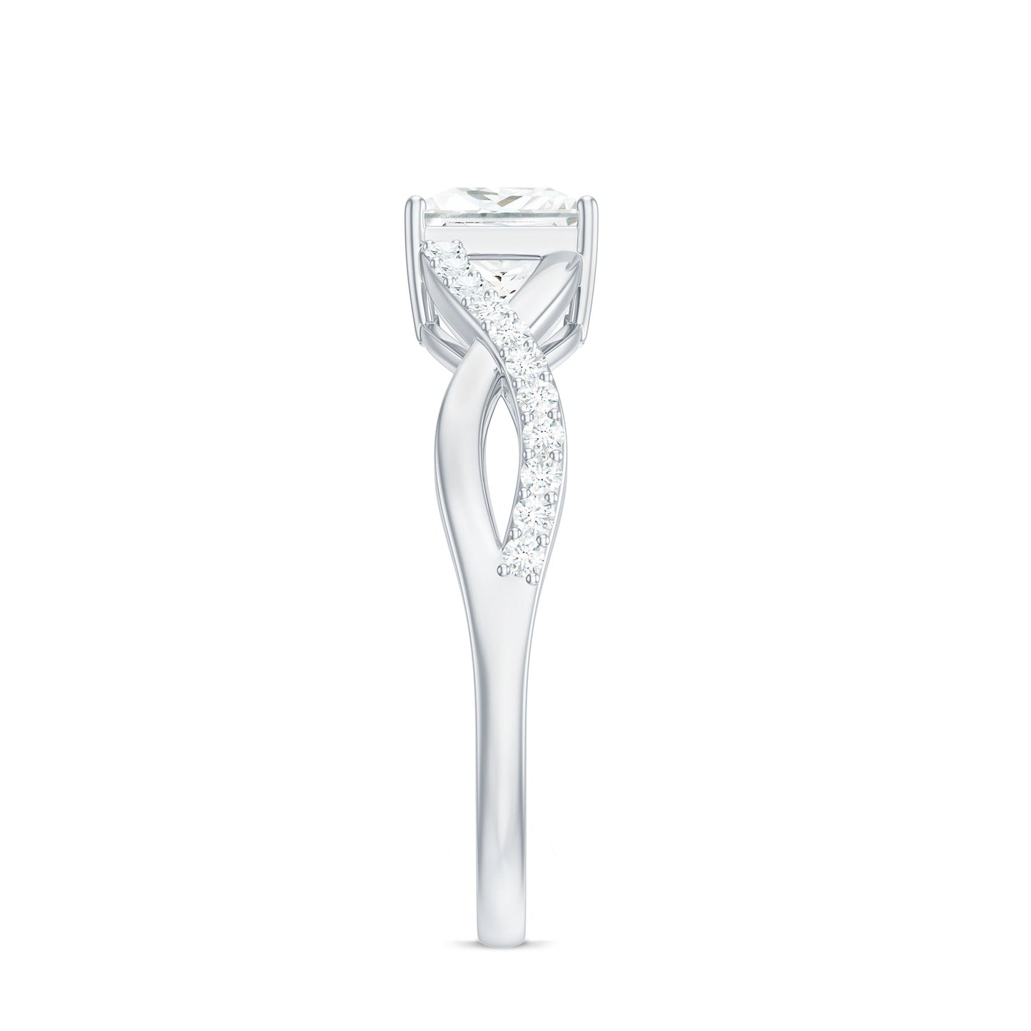 Princess Cut Moissanite Crossover Engagement Ring for Women