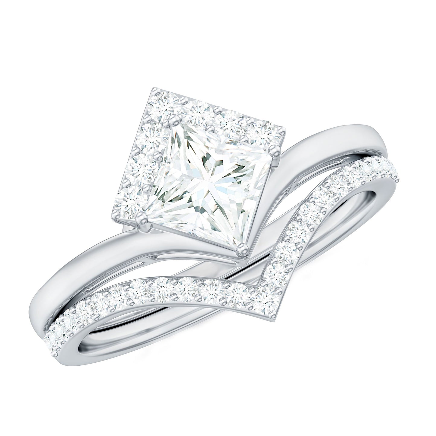 Certified Princess Cut Moissanite Wedding Ring Set for Women