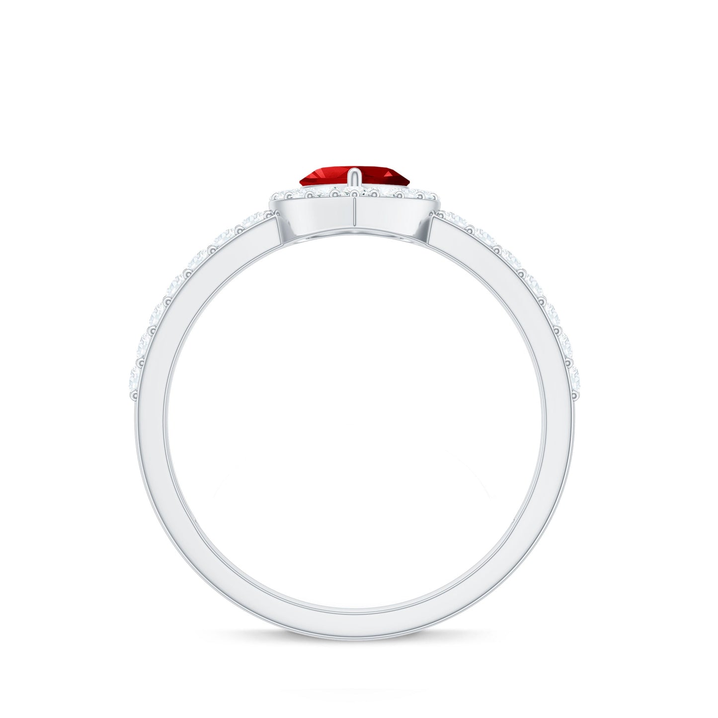 Lab Created Ruby Heart Promise Ring with Diamond Halo