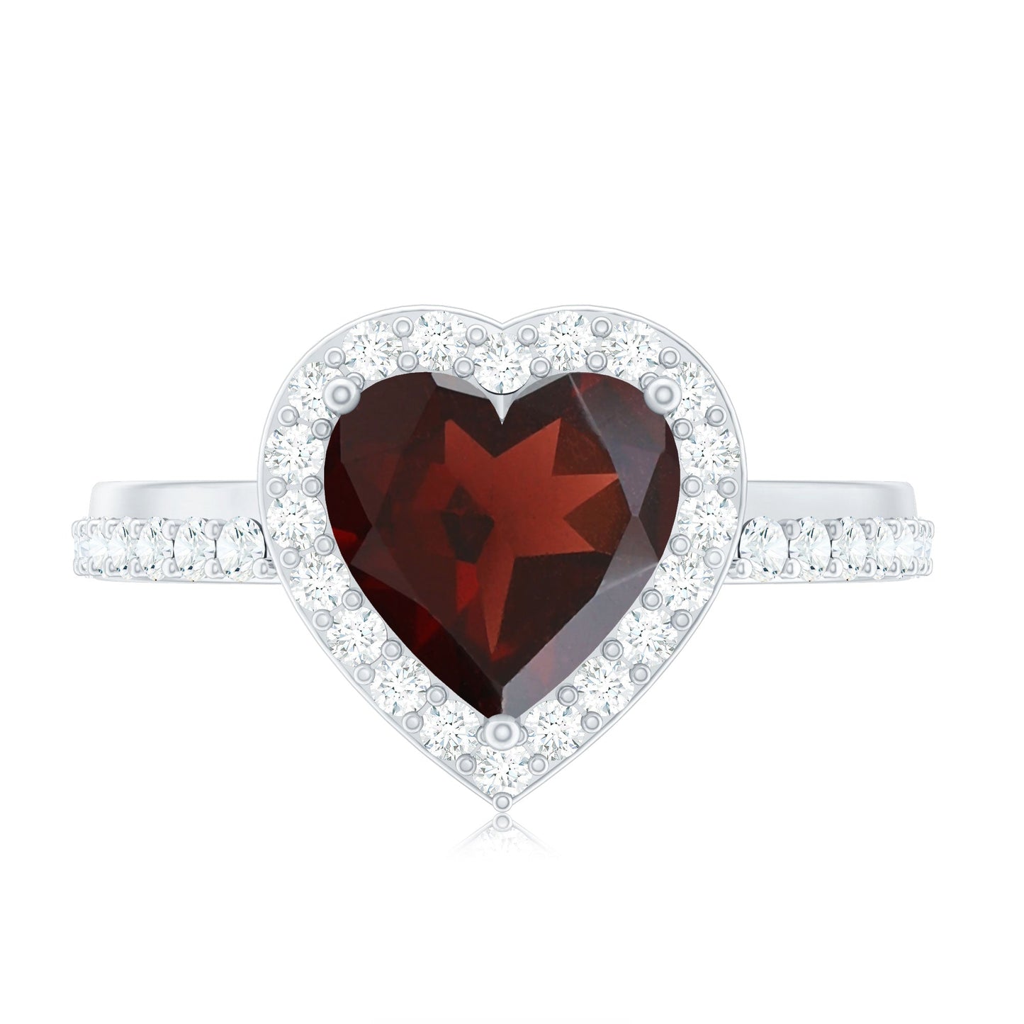 Natural Garnet Heart Shaped Engagement Ring with Diamond Halo