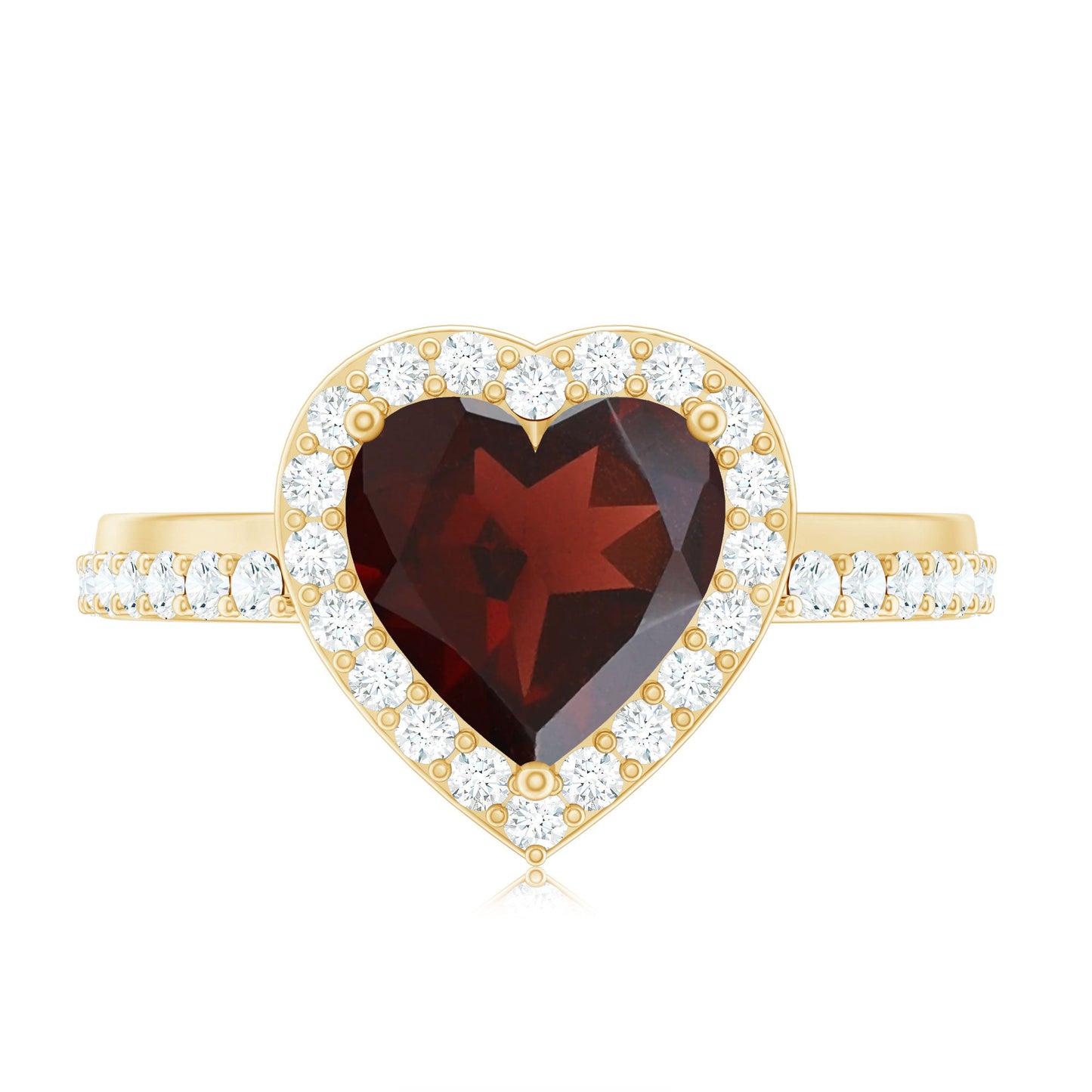 Natural Garnet Heart Shaped Engagement Ring with Diamond Halo