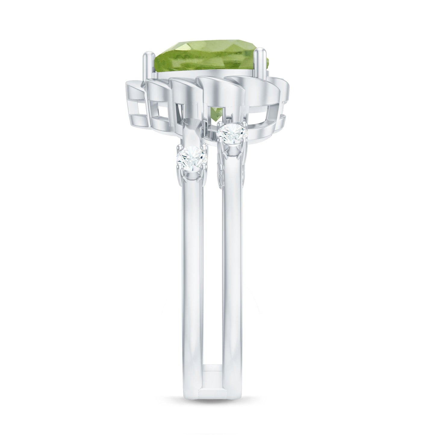 Heart Shape Peridot Solitaire Band Ring with Diamond Stones