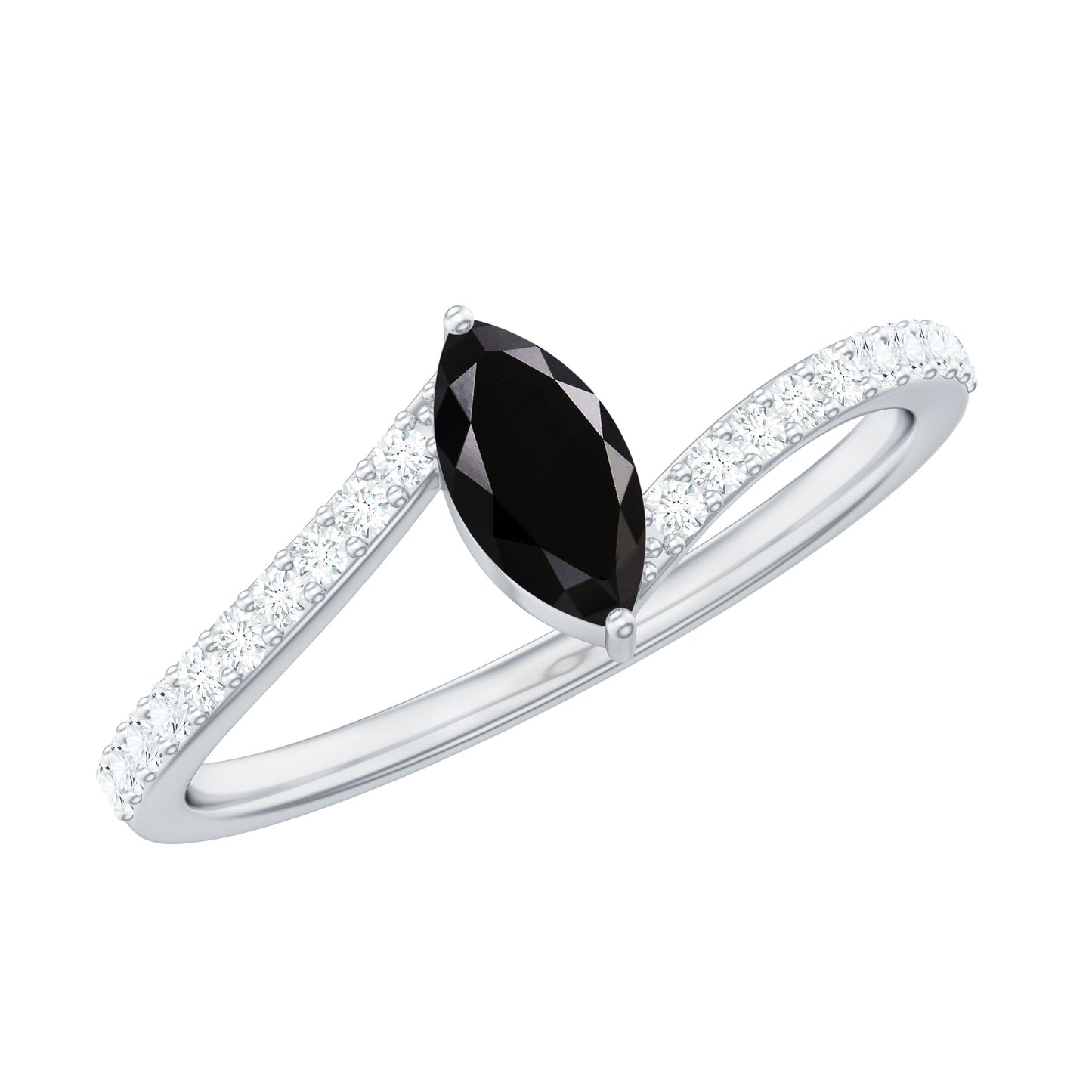 0.7 Carat Marquise Cut Black Onyx Promise Ring with Diamond Bypass Shank
