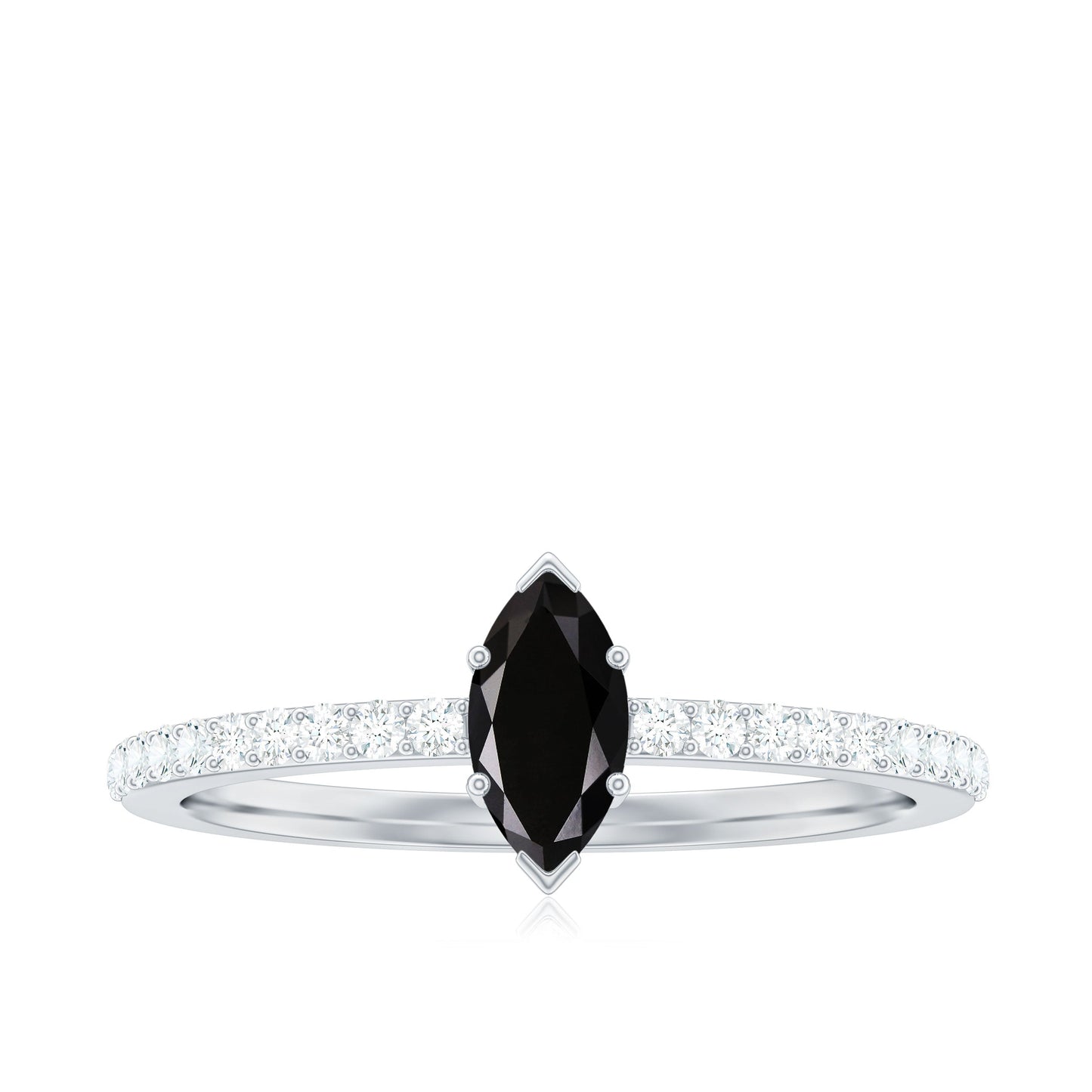 0.7 Carat Marquise Cut Black Onyx Minimal Promise Ring with Diamond