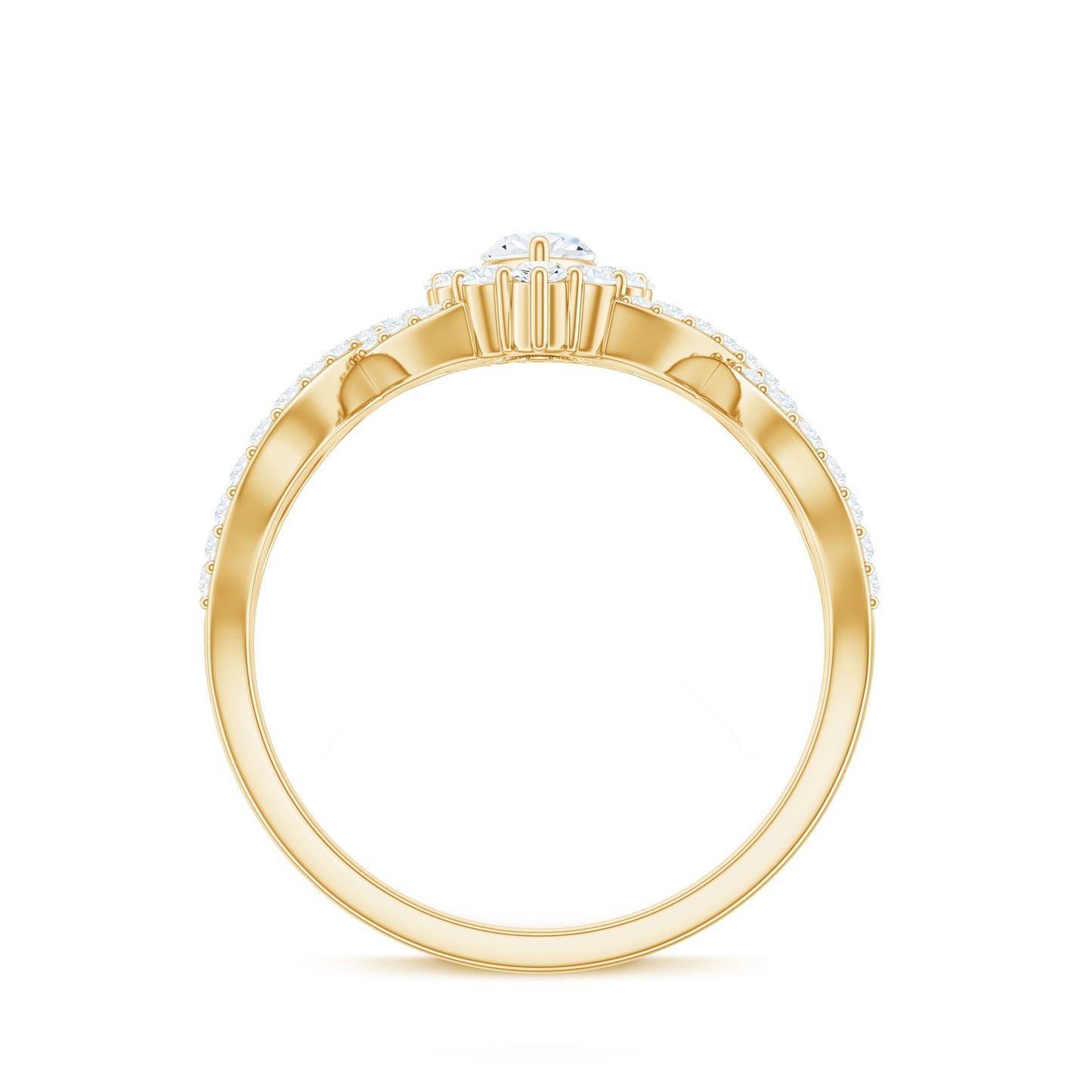 Marquise Moissanite Criss Cross Engagement Ring with Halo