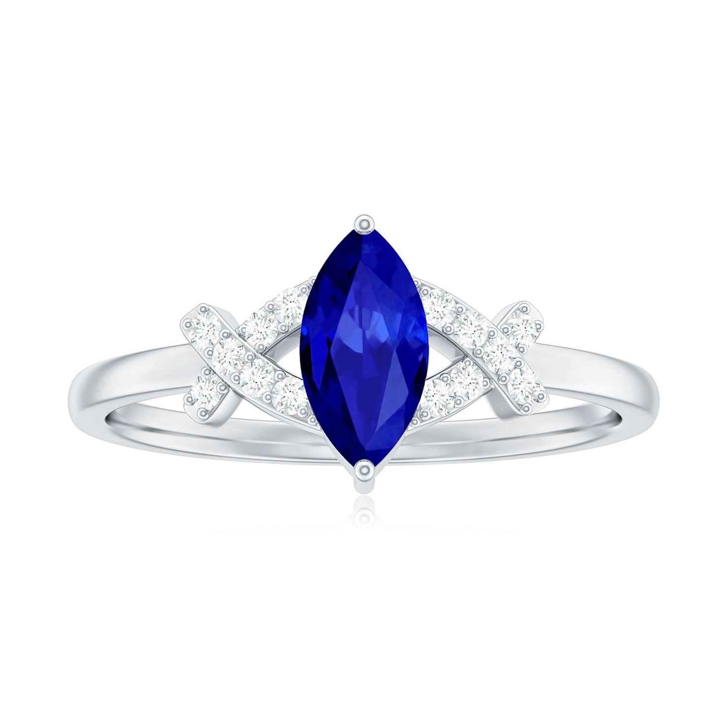 Certified 0.75 Carat Lab Grown Blue Sapphire Marquise Engagement Ring with Diamond