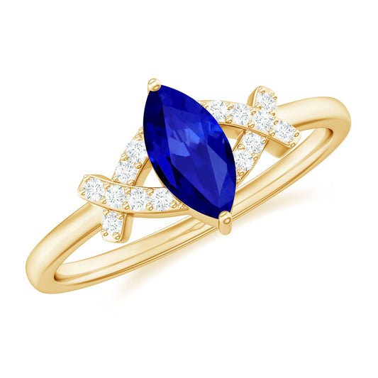 Certified 0.75 Carat Lab Grown Blue Sapphire Marquise Engagement Ring with Diamond