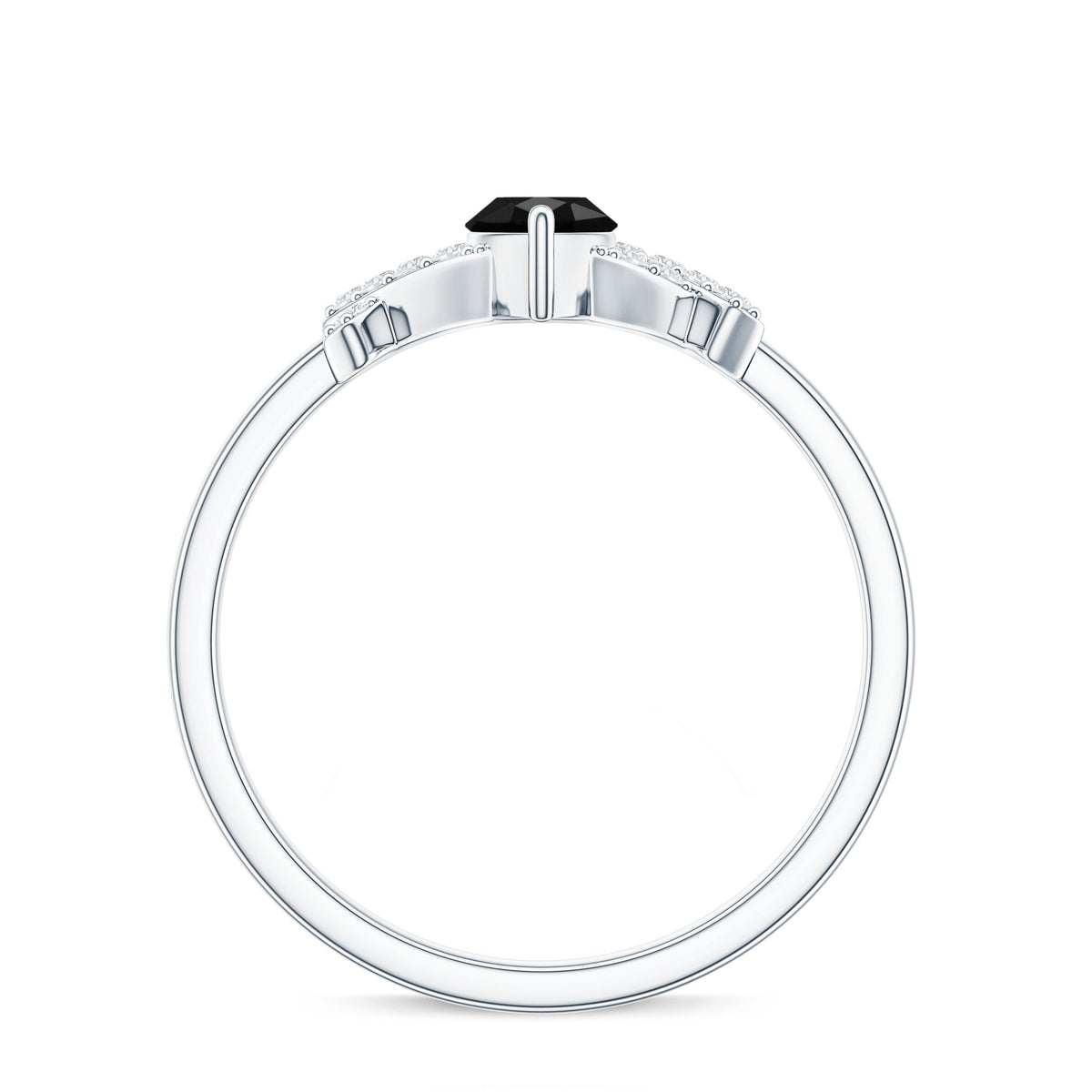 Natural Black Spinel Marquise Engagement Ring with Diamond